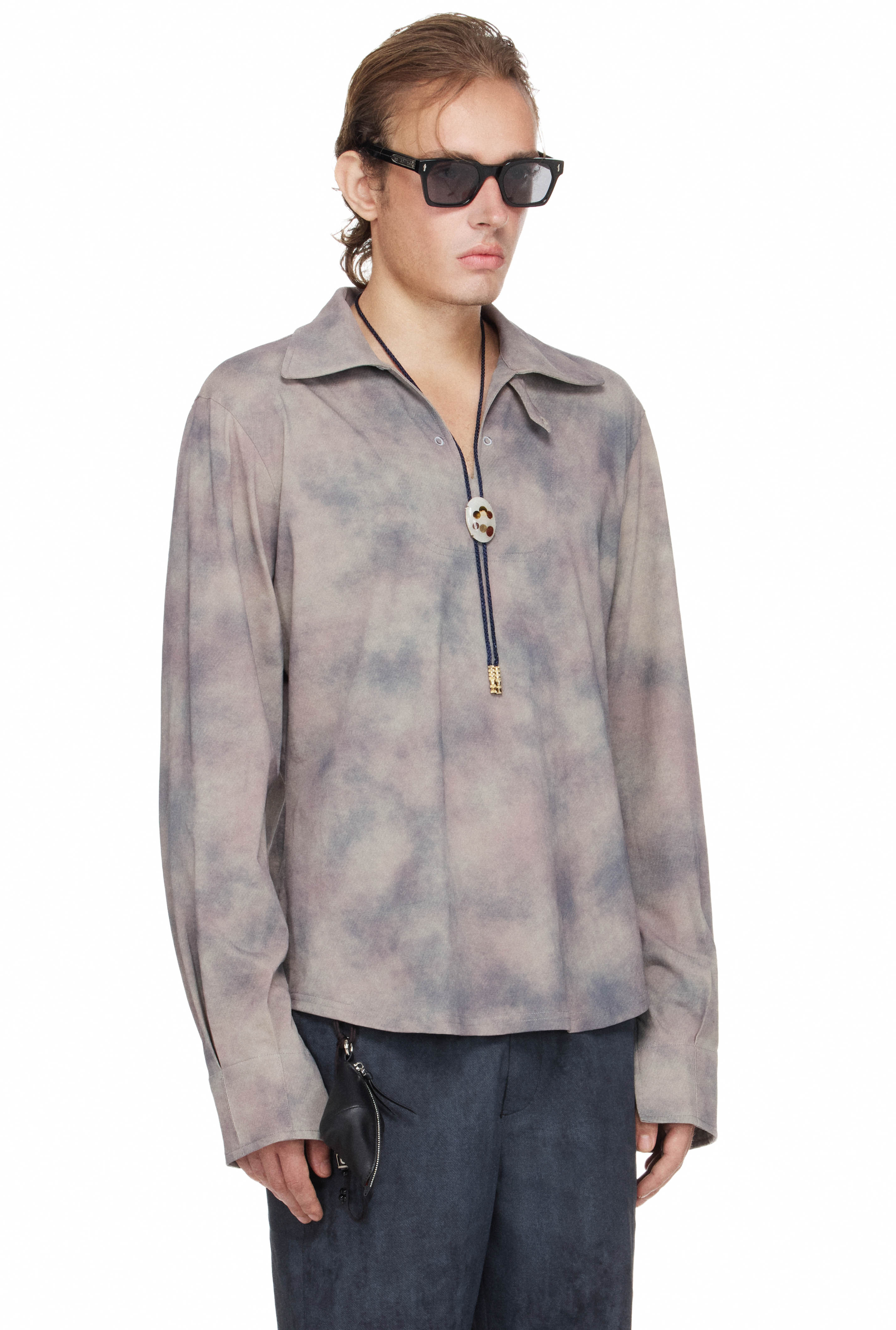 BEUTER® SHAPED RELAXED COLLARED SPLIT-NECK LONG SLEEVE POLO - GREY