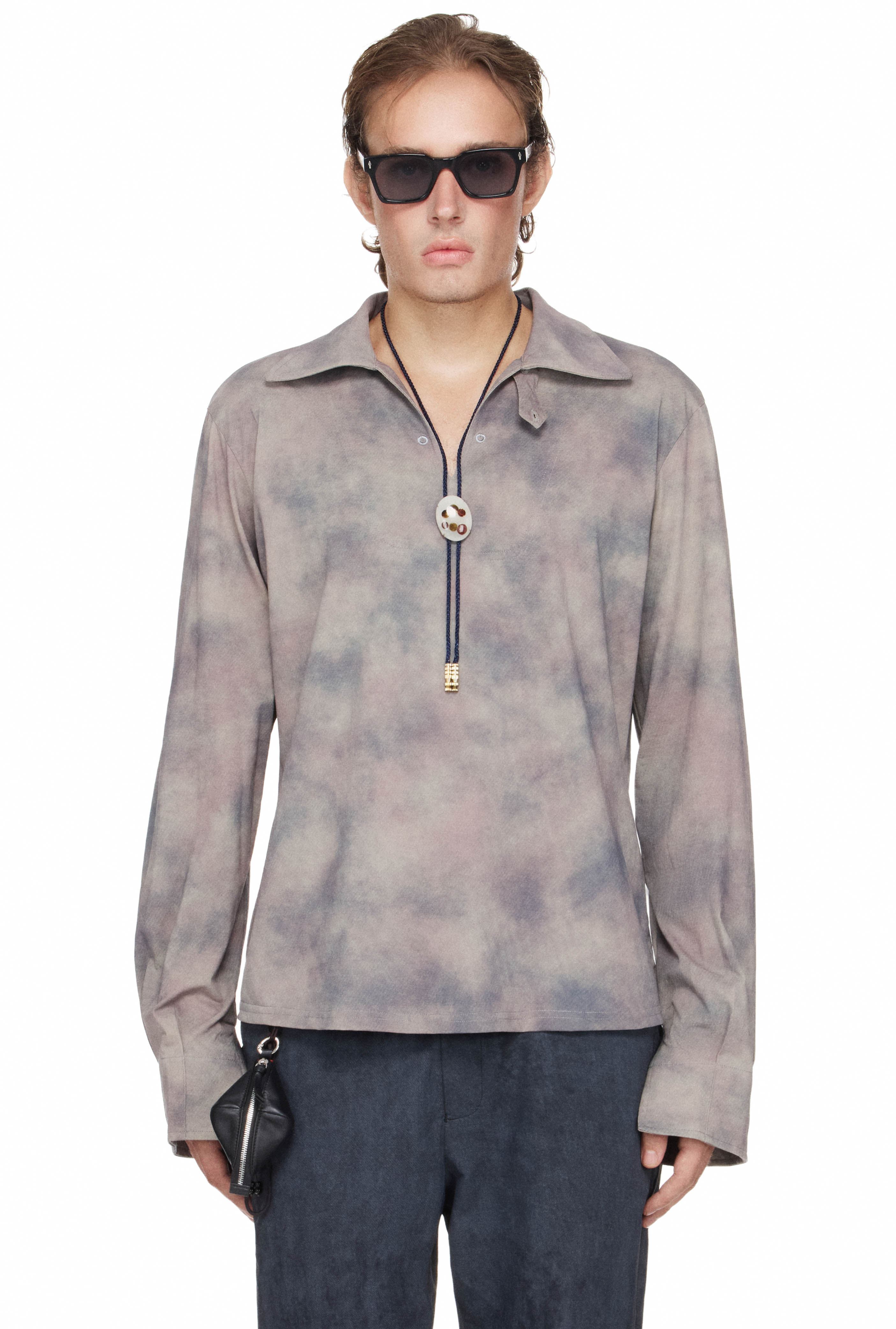 BEUTER® SHAPED RELAXED COLLARED SPLIT-NECK LONG SLEEVE POLO - GREY