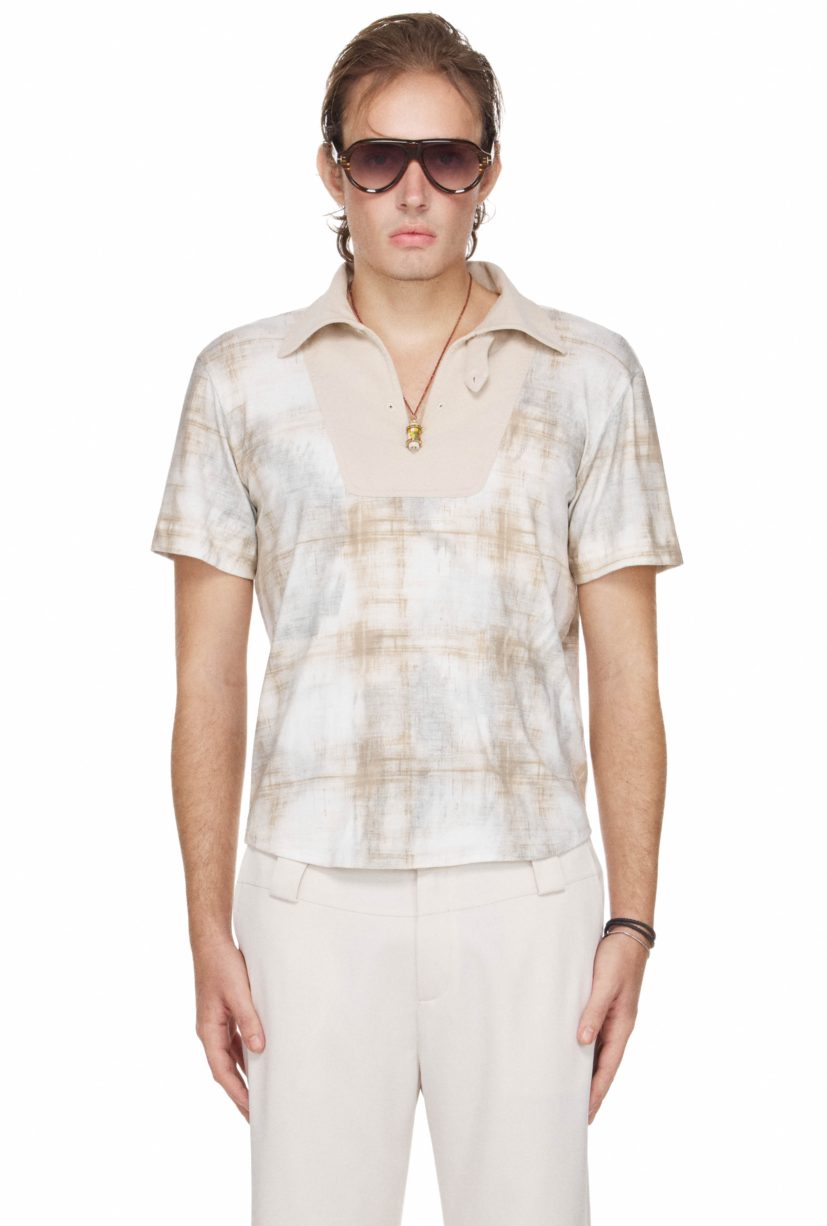 BEUTER® SHAPED RELAXED FIT COLLARED SPLIT-NECK POLO - BEIGE
