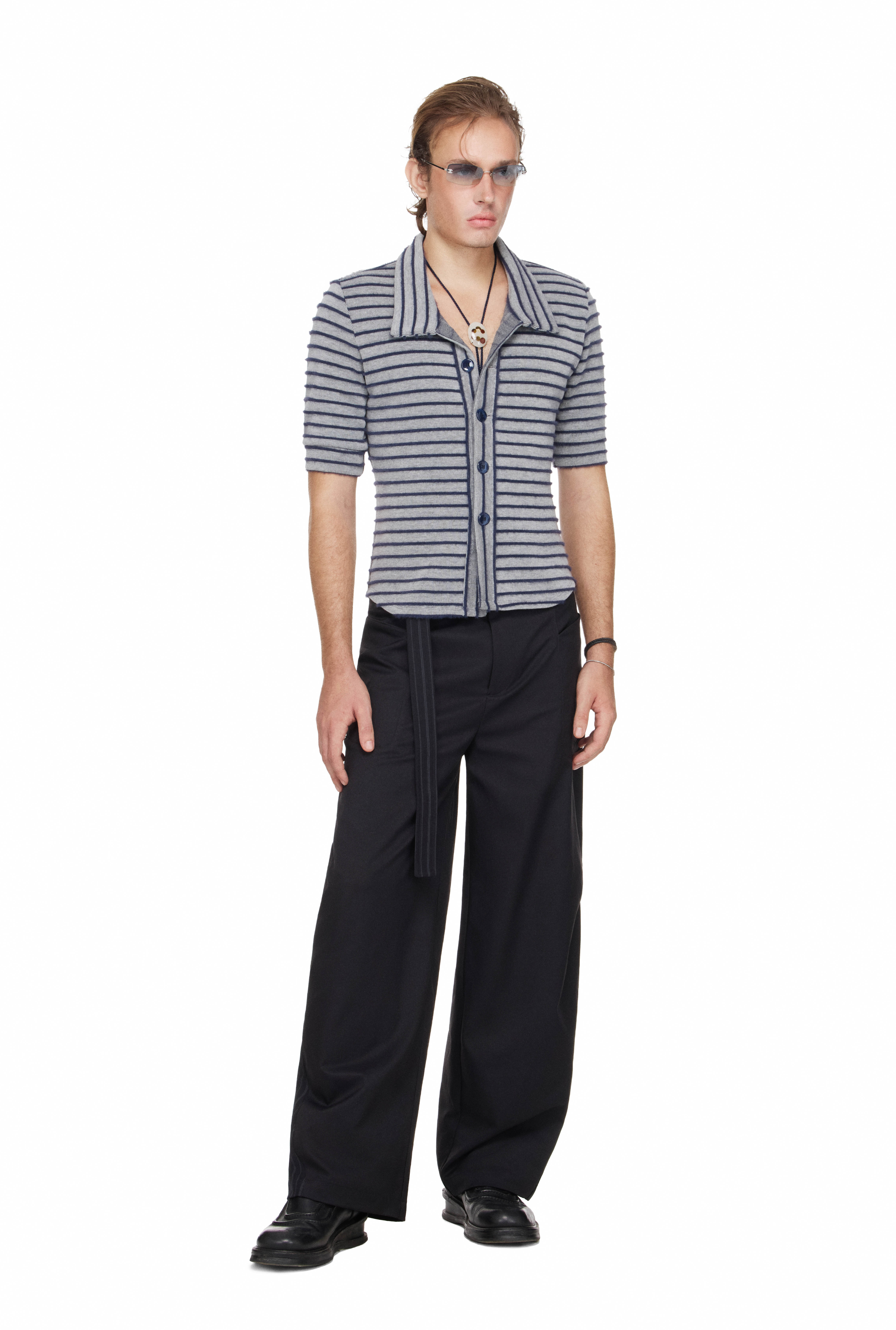 BEUTER® WAIST-STRAP PLEATED PANTS - BLACK