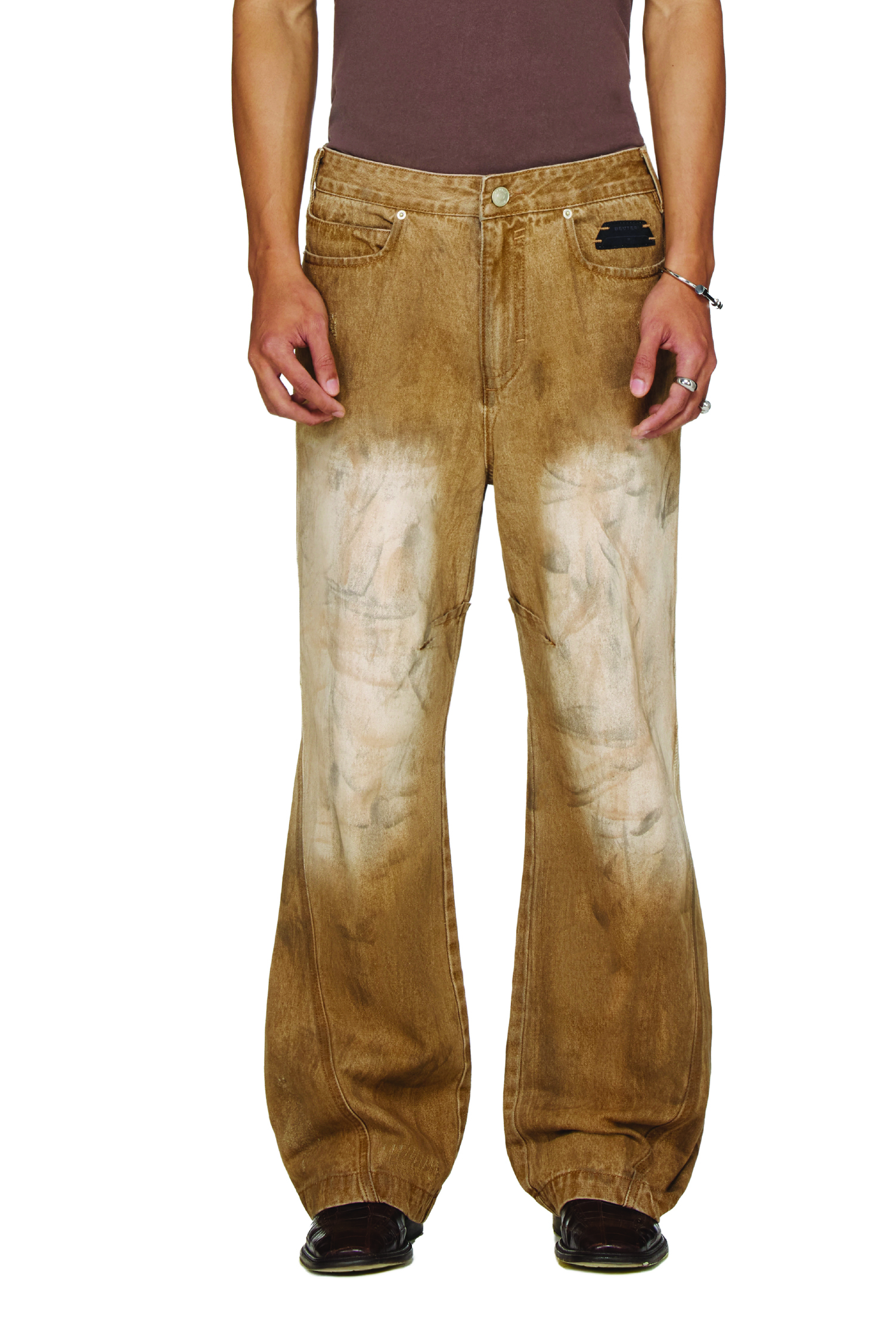 BEUTER® WASHED DISTRESSED STRAIGHT JEANS - BROWN