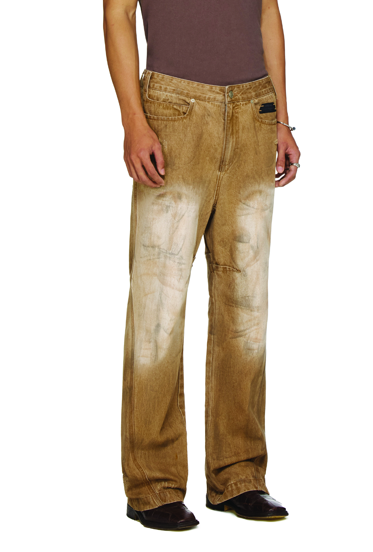 BEUTER® WASHED DISTRESSED STRAIGHT JEANS - BROWN