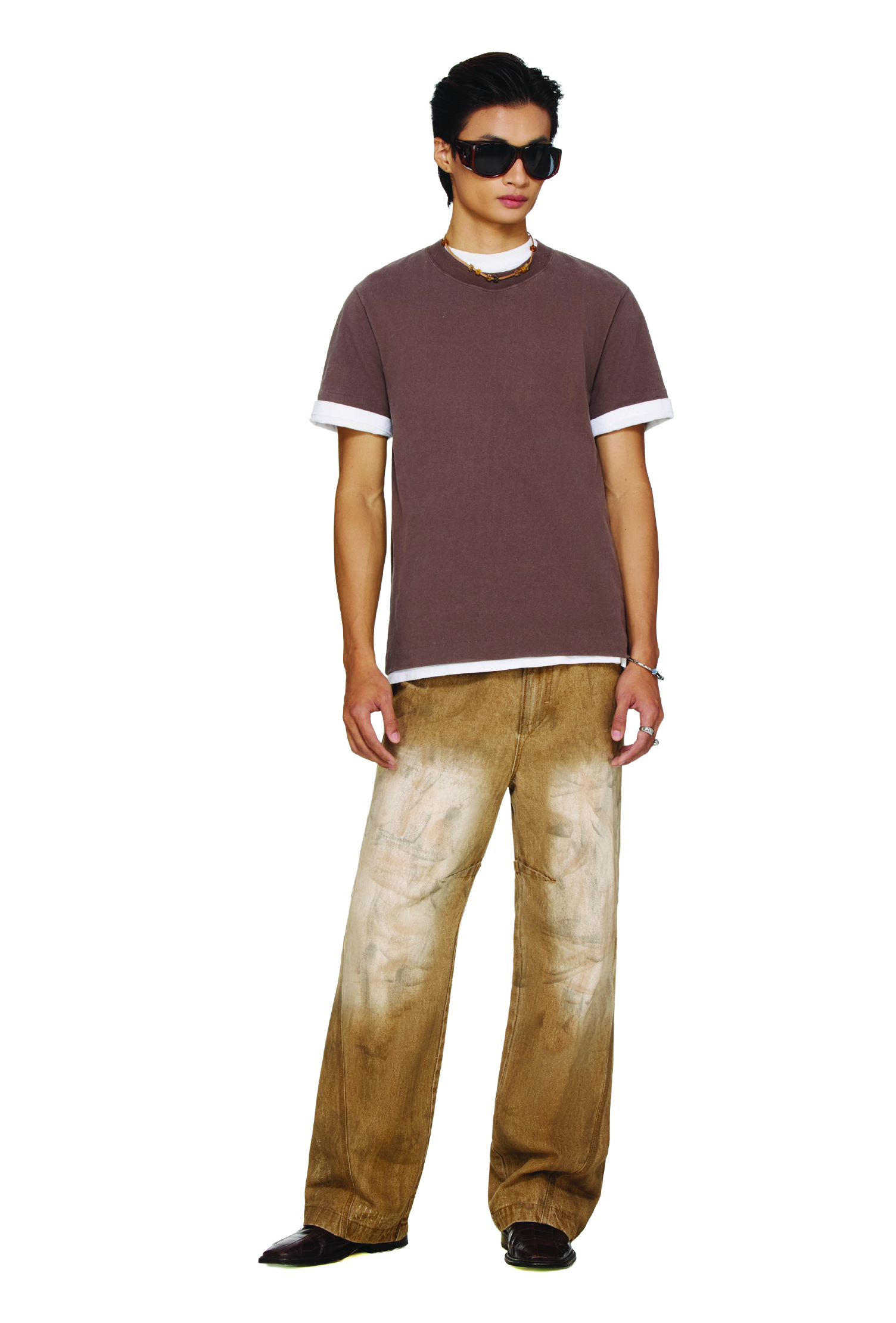 BEUTER® WASHED DISTRESSED STRAIGHT JEANS - BROWN