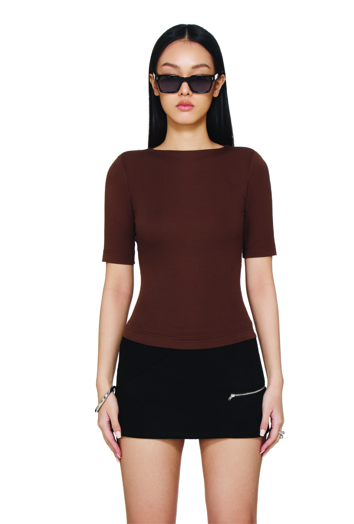 BEUTER® WMNS BOAT-NECK HALF-SLEEVE TOP - DEEP BROWN