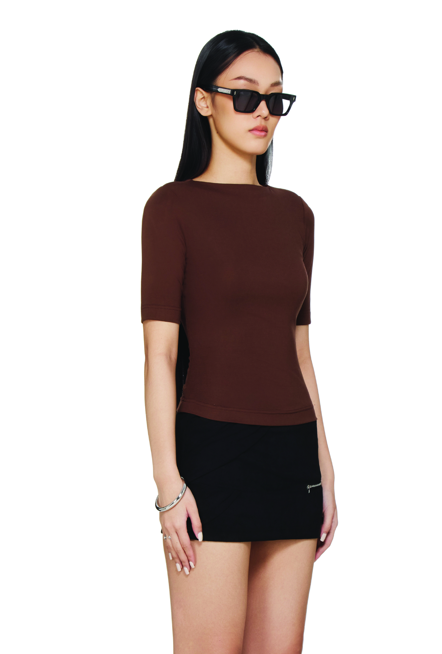 BEUTER® WMNS BOAT-NECK HALF-SLEEVE TOP - DEEP BROWN