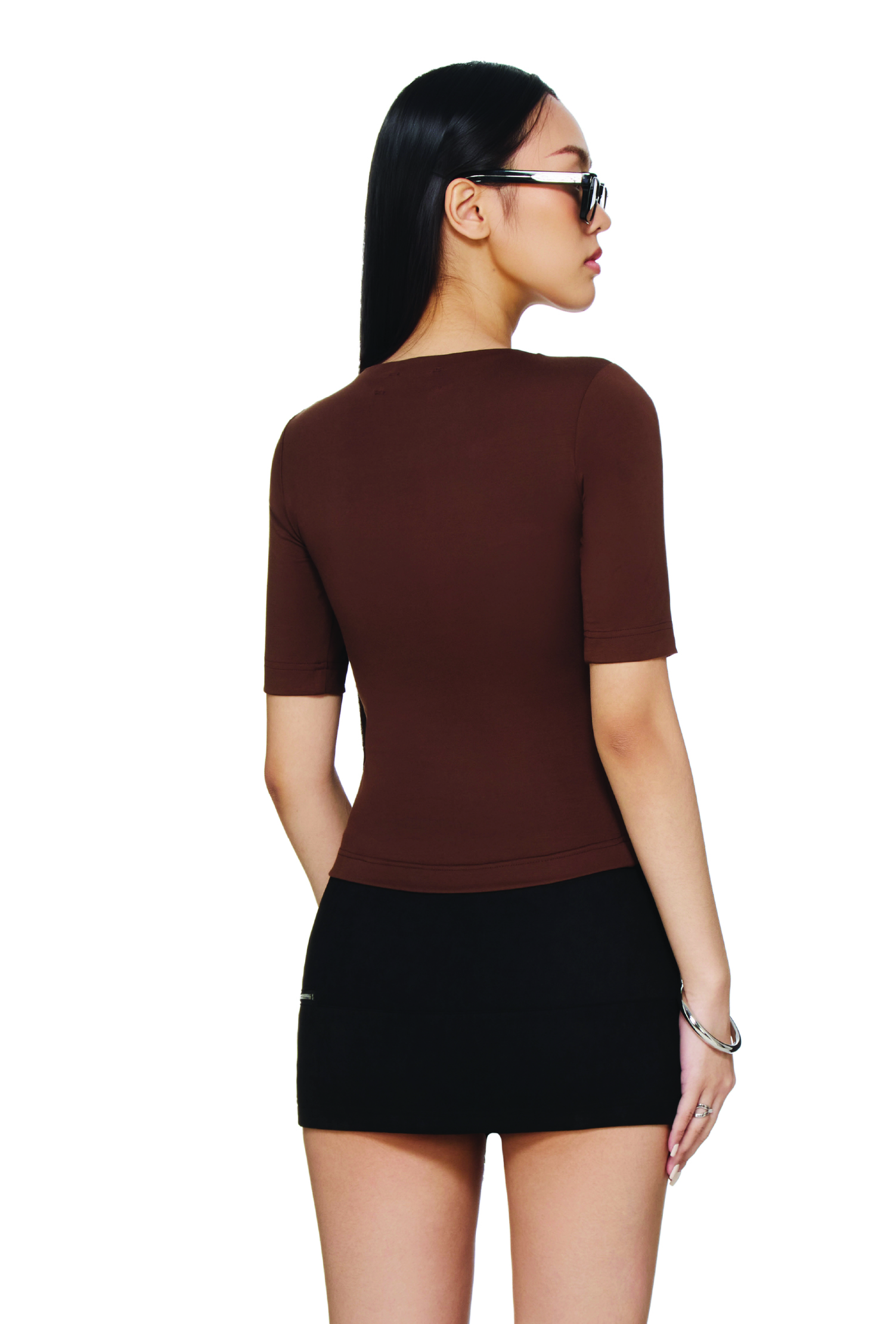BEUTER® WMNS BOAT-NECK HALF-SLEEVE TOP - DEEP BROWN