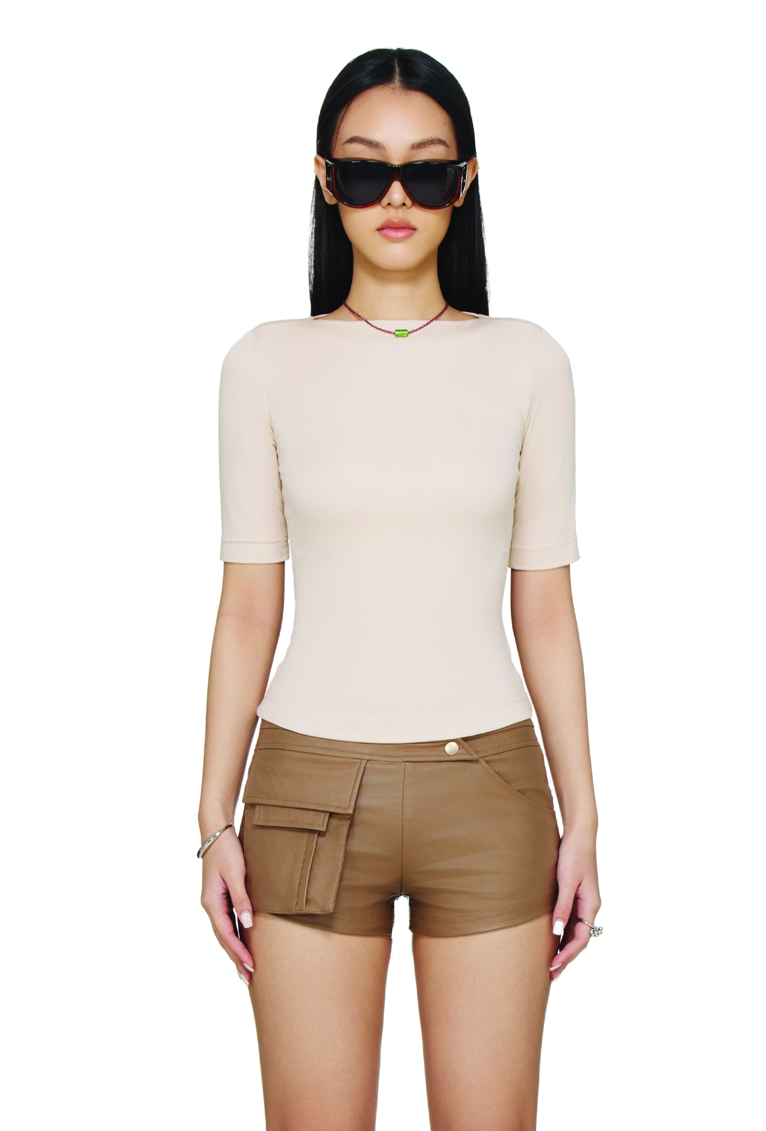 BEUTER® WMNS BOAT-NECK HALF-SLEEVE TOP - SAND