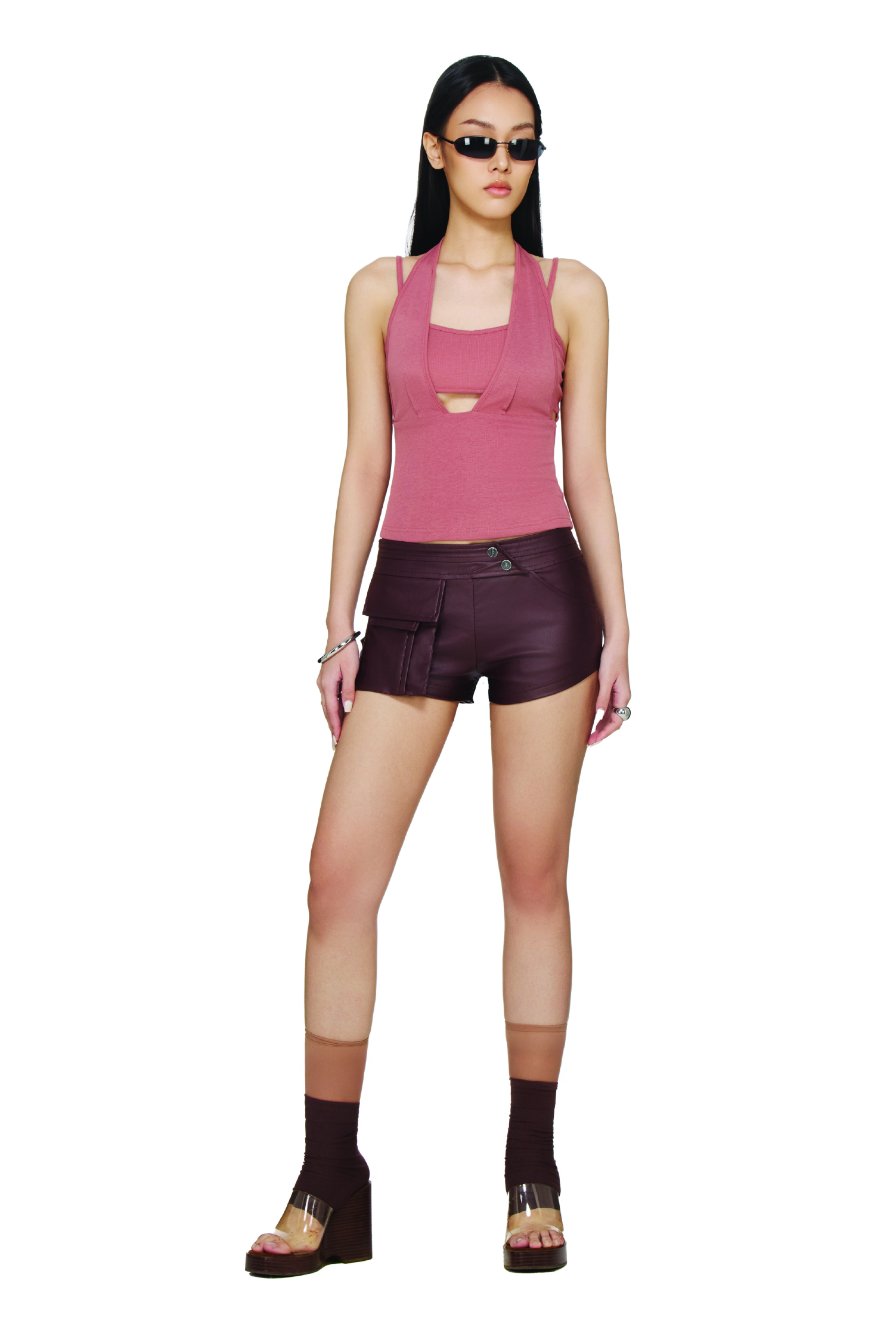 BEUTER® WMNS LEATHER MINI SHORTS - BROWN