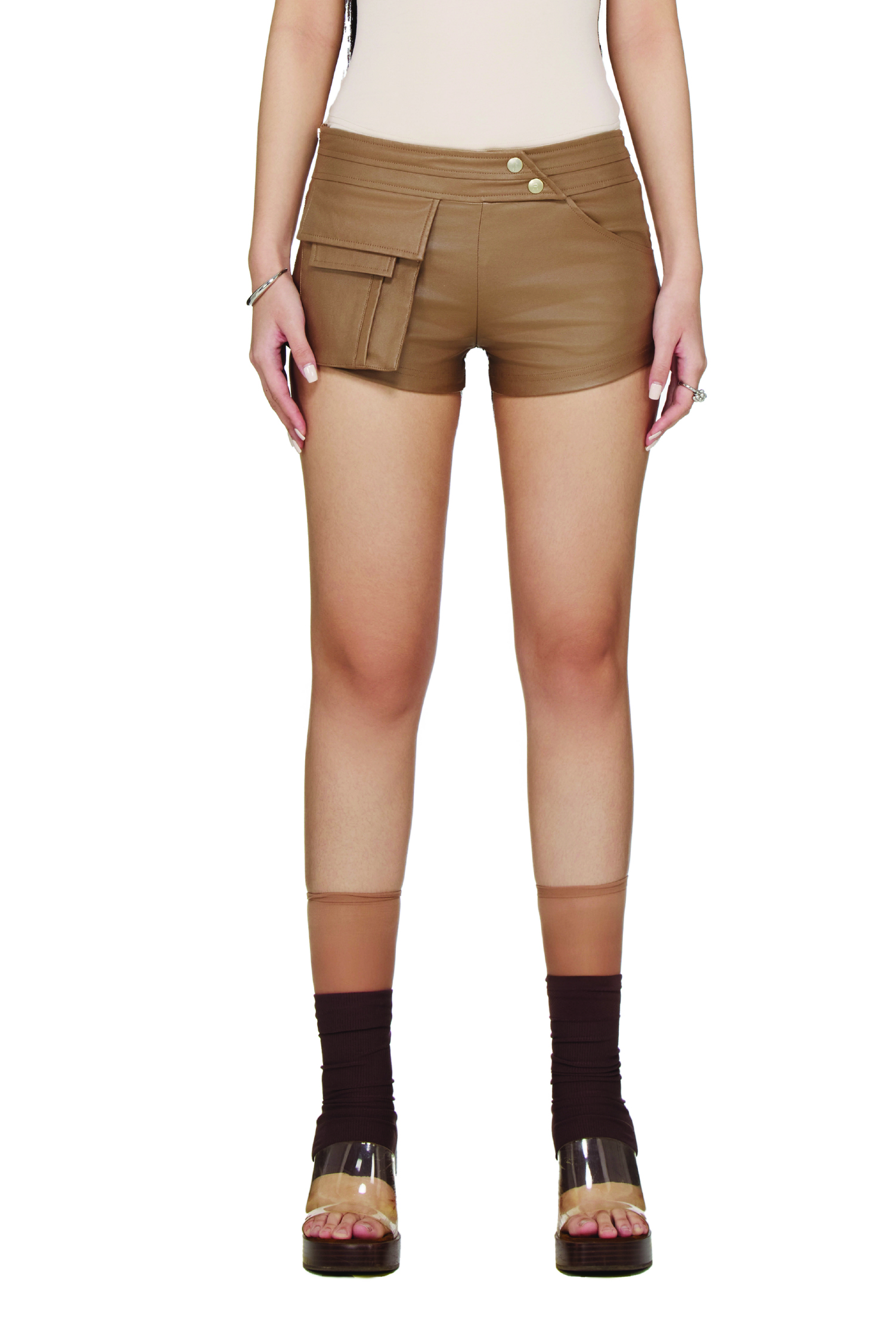 BEUTER® WMNS LEATHER MINI SHORTS - OAK
