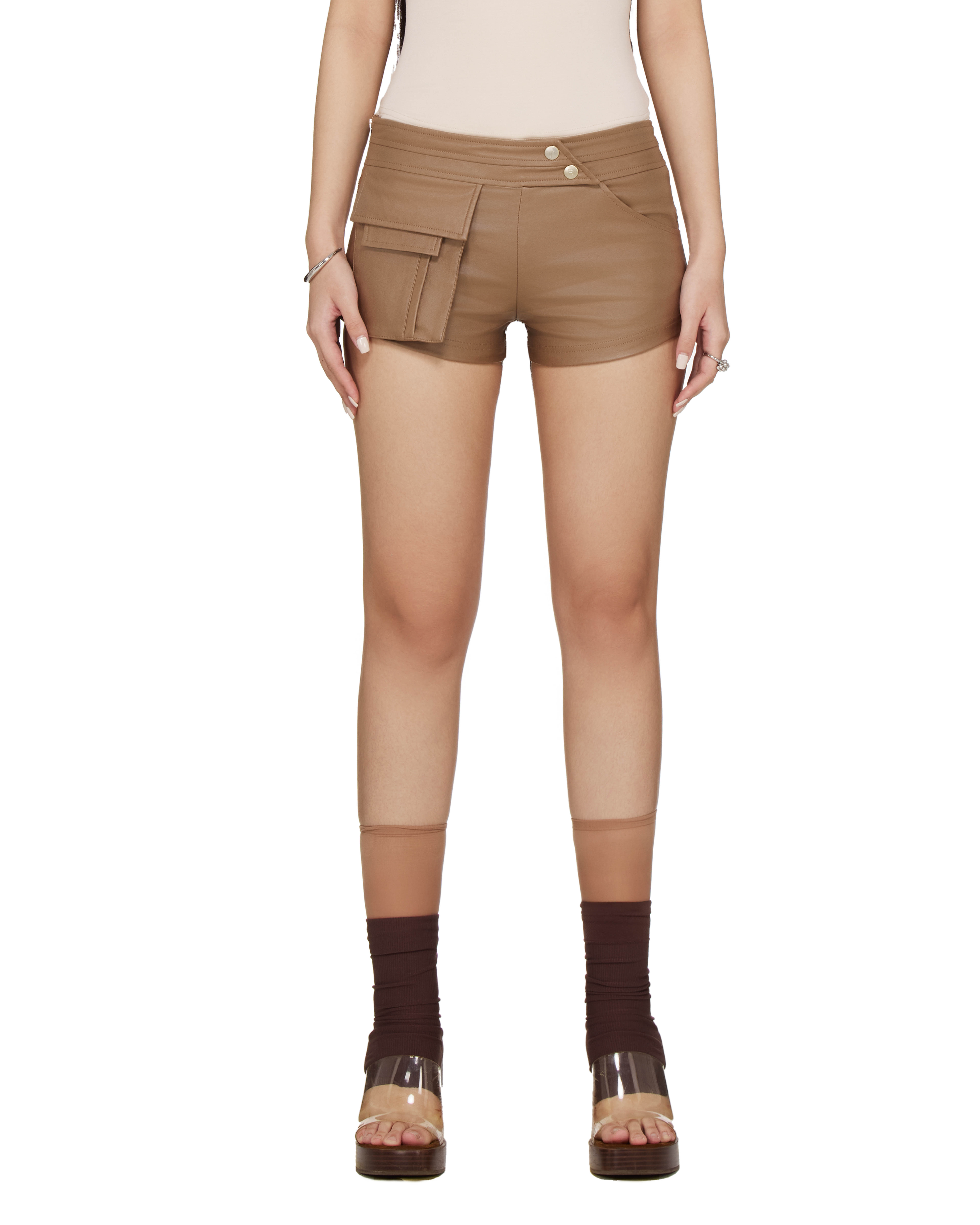 BEUTER® WMNS LEATHER MINI SHORTS - OAK
