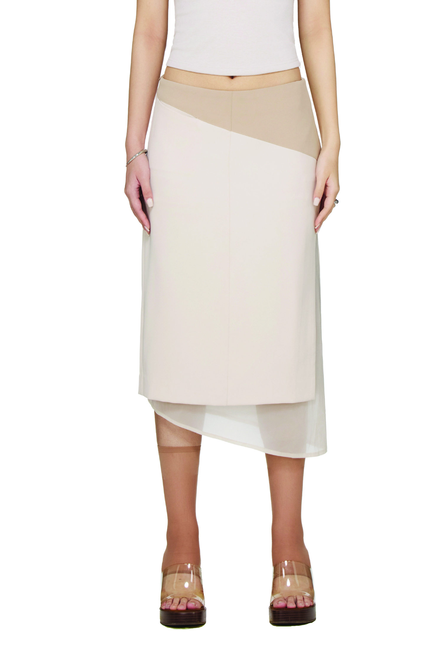 BEUTER® WMNS SHEER-PANELED MIDI SKIRT - CREAM