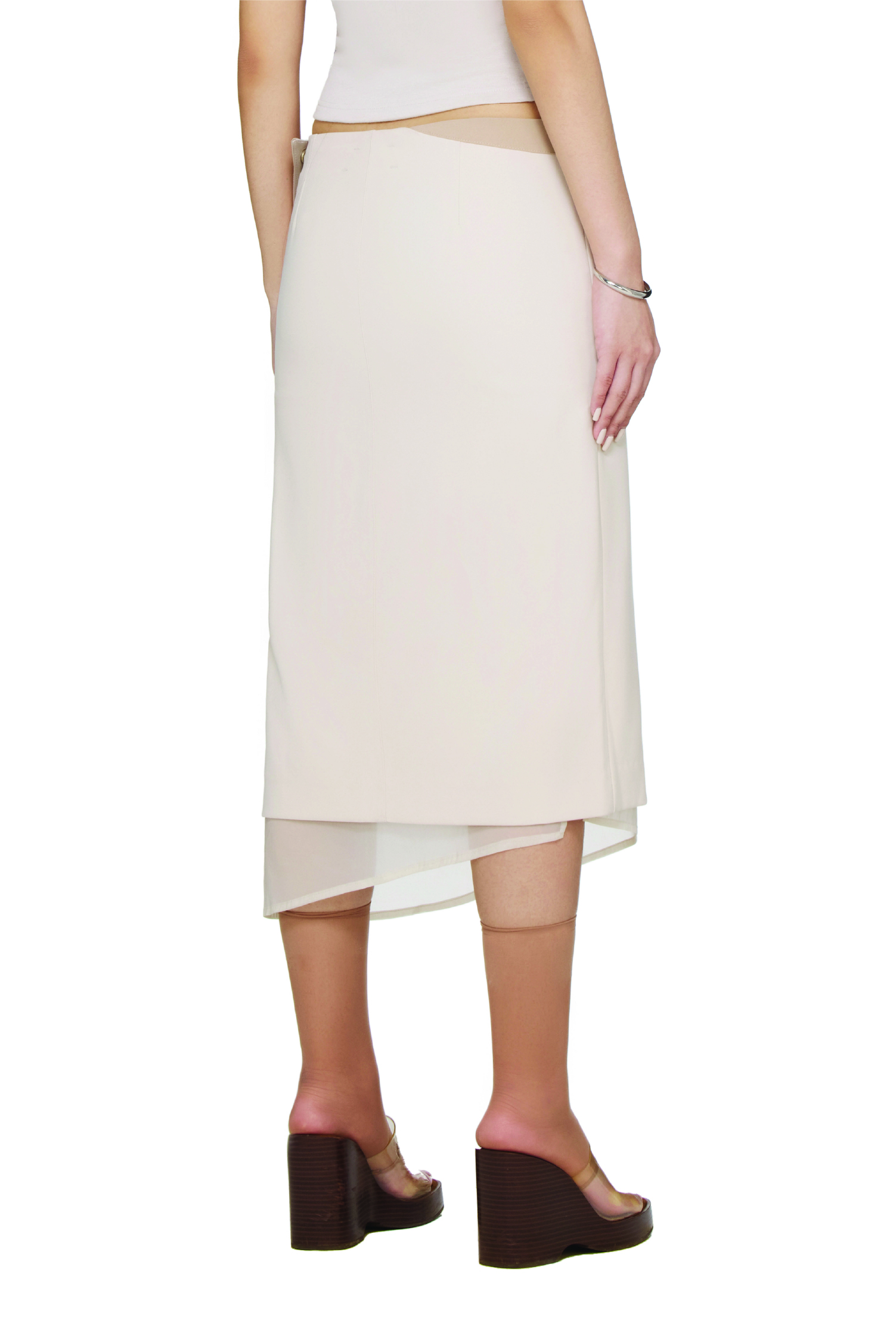 BEUTER® WMNS SHEER-PANELED MIDI SKIRT - CREAM