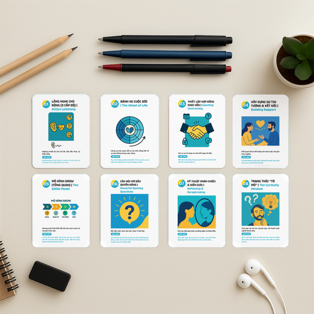 Flashcard Chìa khóa khai vấn – 48 tình huống coaching thực tế giúp đội ngũ tự tìm ra giải pháp