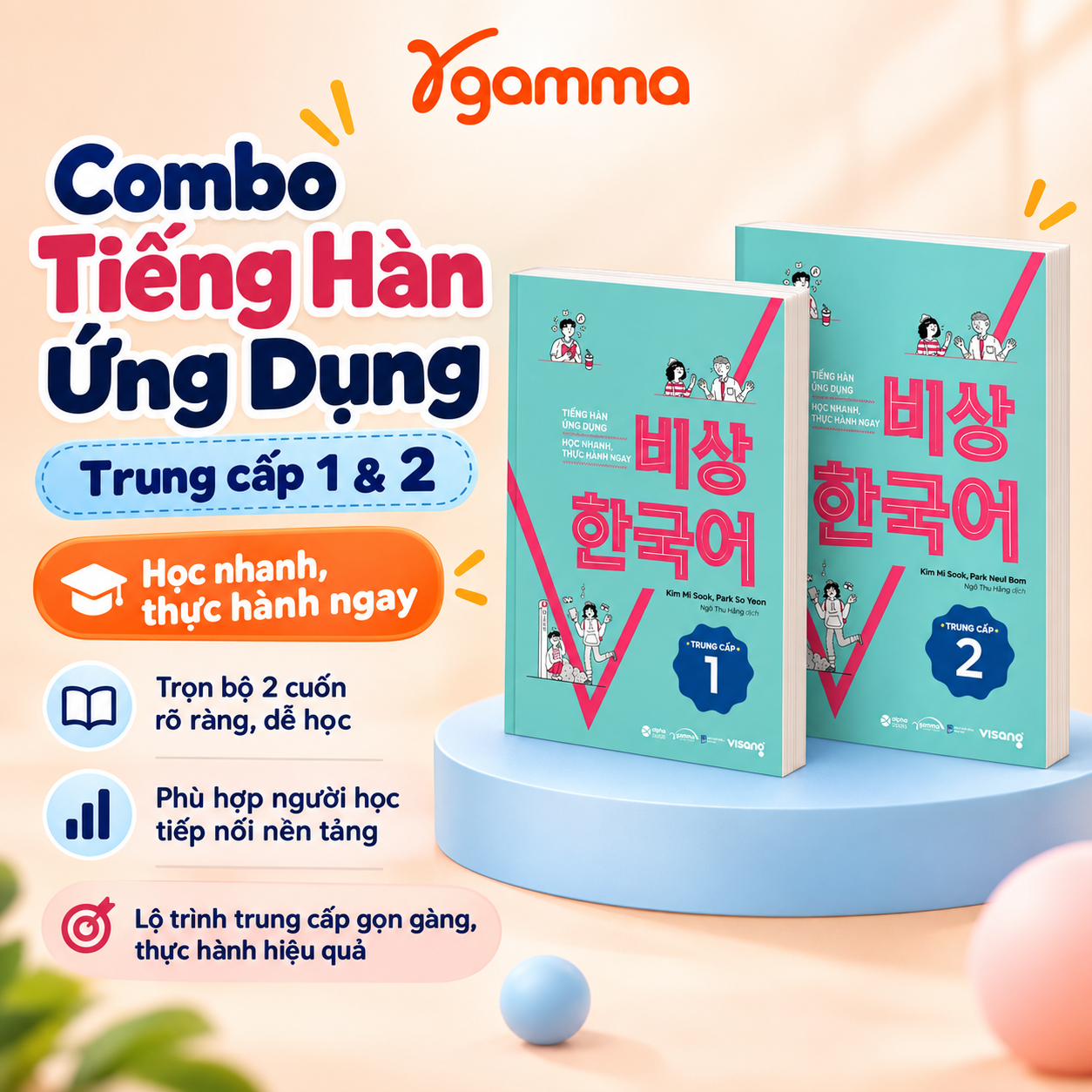 Combo 2 Cuốn Sách Tiếng Hàn Ứng Dụng Học Nhanh, Thực Hành Ngay - Trung Cấp