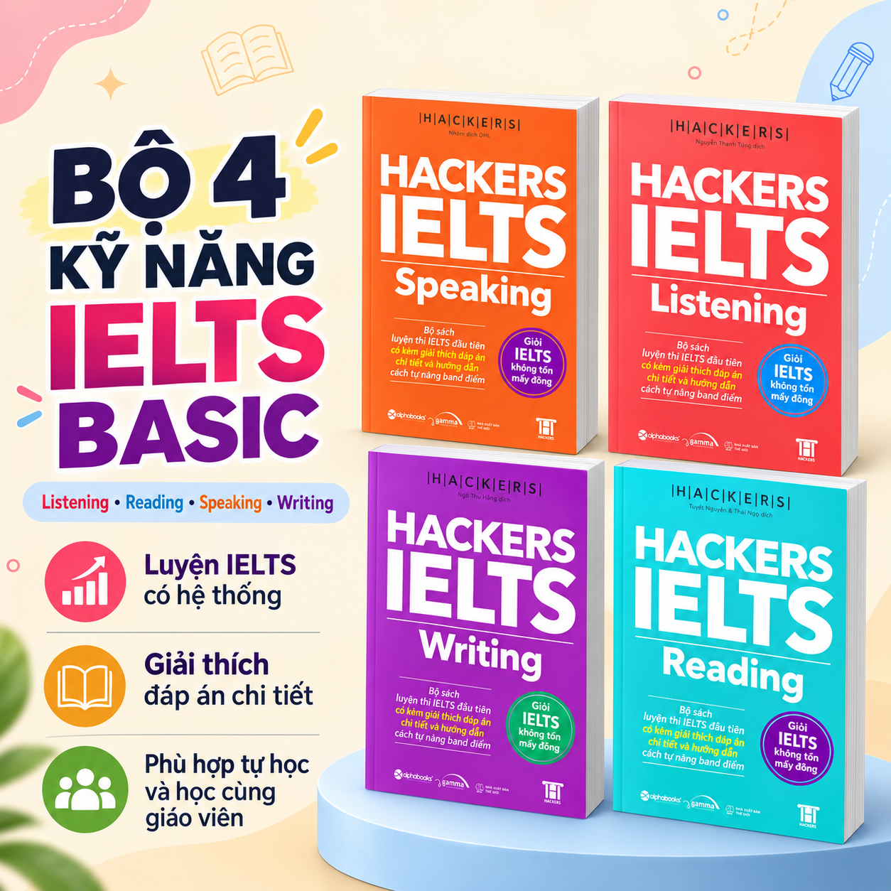 Combo Bộ 4 Cuốn Hackers IELTS (Target 6.5+)