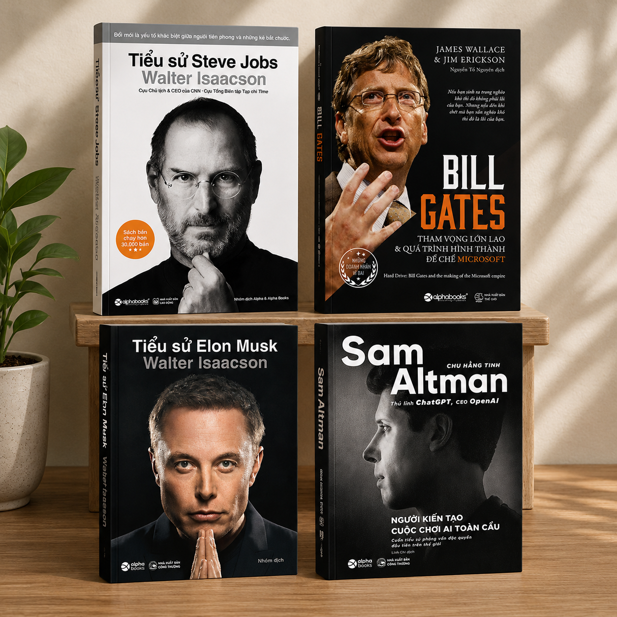 Combo Tiểu Sử 4 Tượng Đài Công Nghệ Toàn Cầu: Steve Jobs + Bill Gates + Elon Musk + Sam Altman