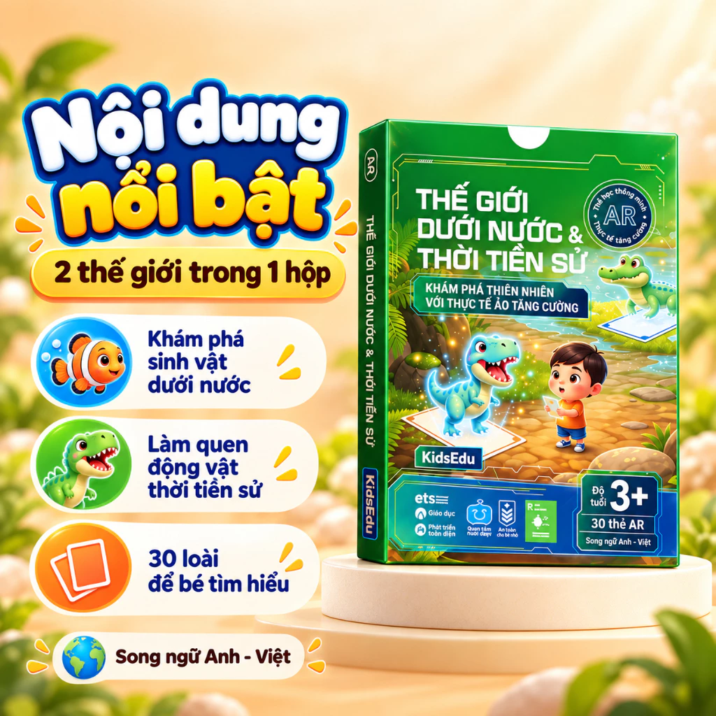 Thẻ Học Thông Minh AR Thế Giới Dưới Nước Và Thời Tiền Sử: Bộ Thẻ Tương Tác Thực Tế Ảo Giúp Trẻ Học Tiếng Anh Song Ngữ Và Khám Phá Đại Dương - Khủng Long