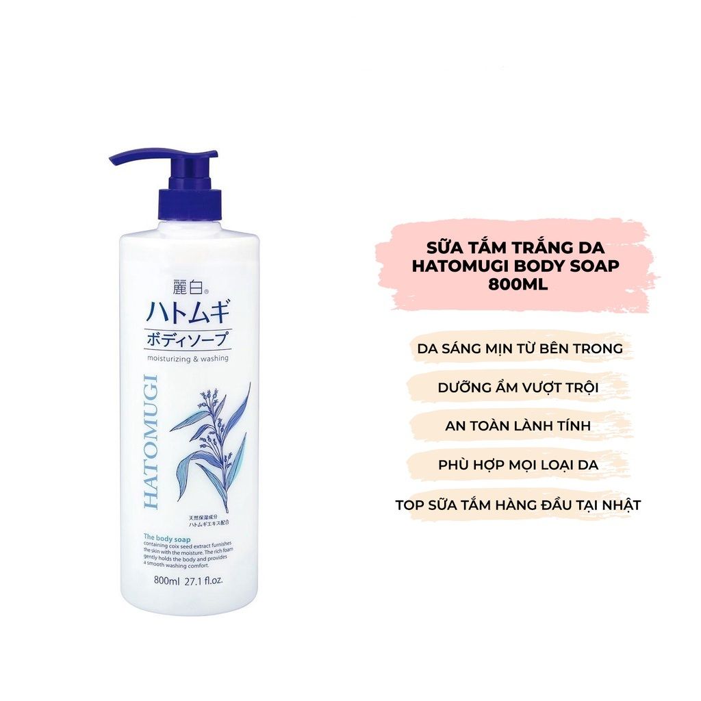 Sữa tắm dưỡng ẩm trắng da Hatomugi Moisturizing & Washing 800ml