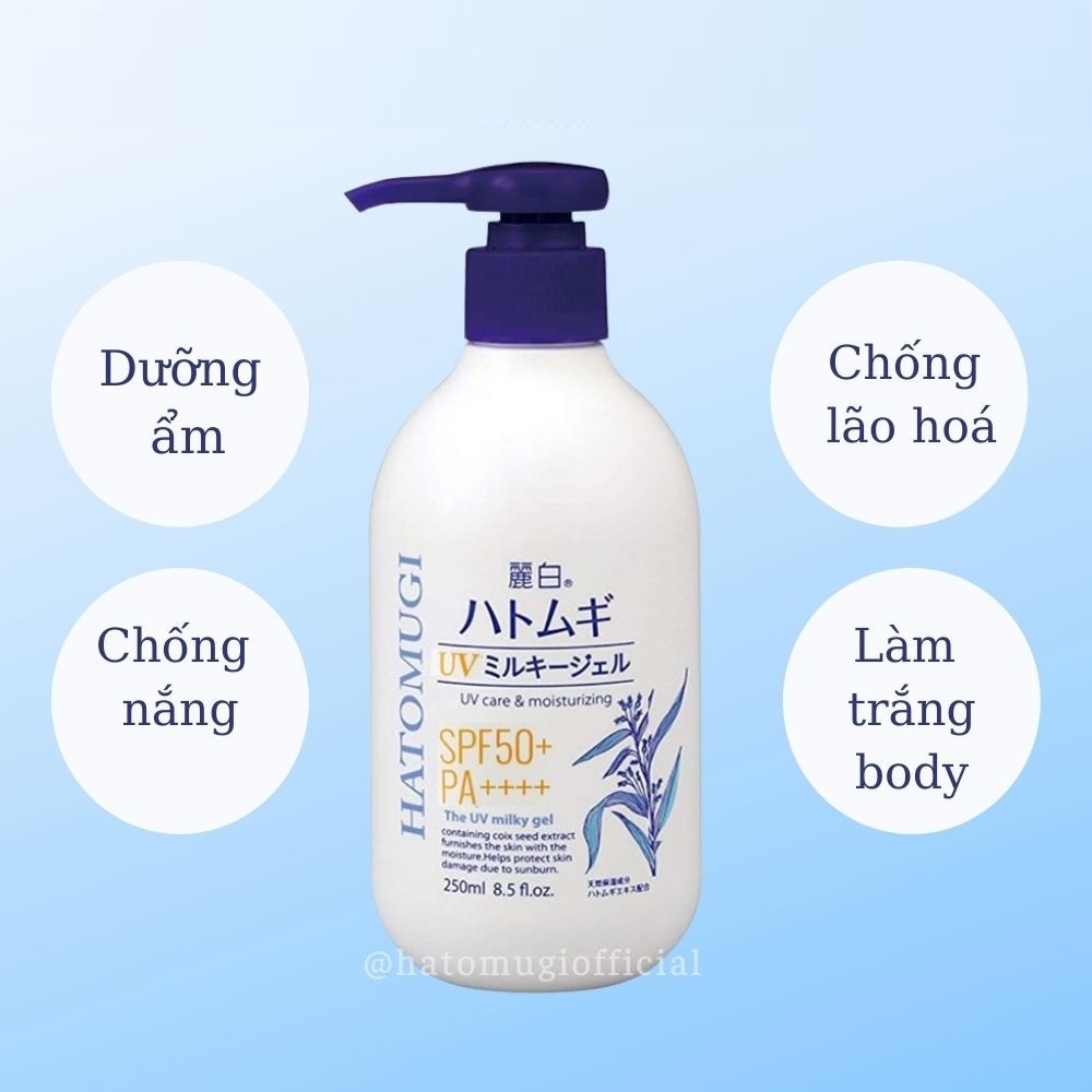 Sữa dưỡng thể trằng da, chống nằng Hatomugi UV Care & Moisturizing SPF31/PA+++ (màu xanh)