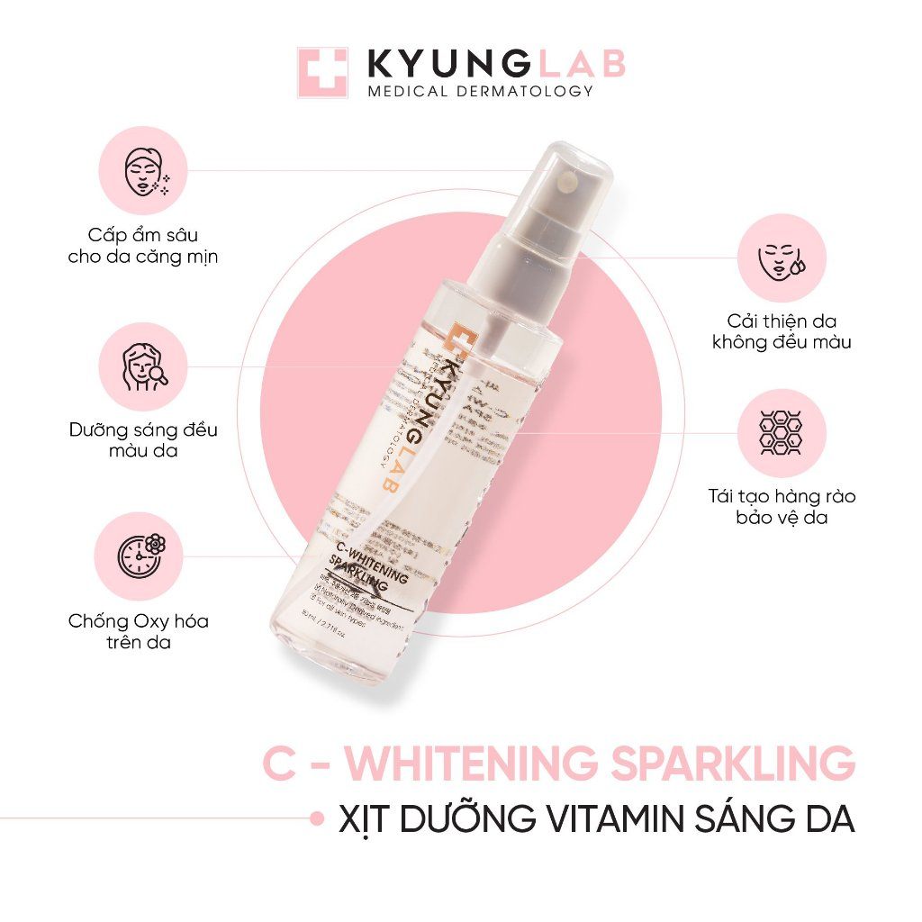 Xịt dưỡng cấp ẩm Kyunglab C-Whitening Sparkling hỗ trợ dưỡng sáng đều màu, cho da căng mịn, tái tạo hàng rào bảo vệ da.