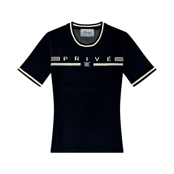 DVRK PRIVÉ BAR LOGO KNITTED CROPPED T-SHIRT - BLACK