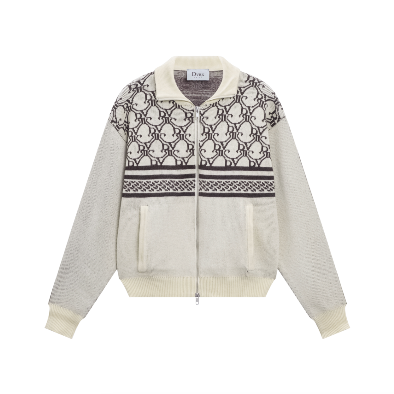 DVRK PRIVÉ MONOGRAM KNITTED ZIP-UP JACKET - CREAM