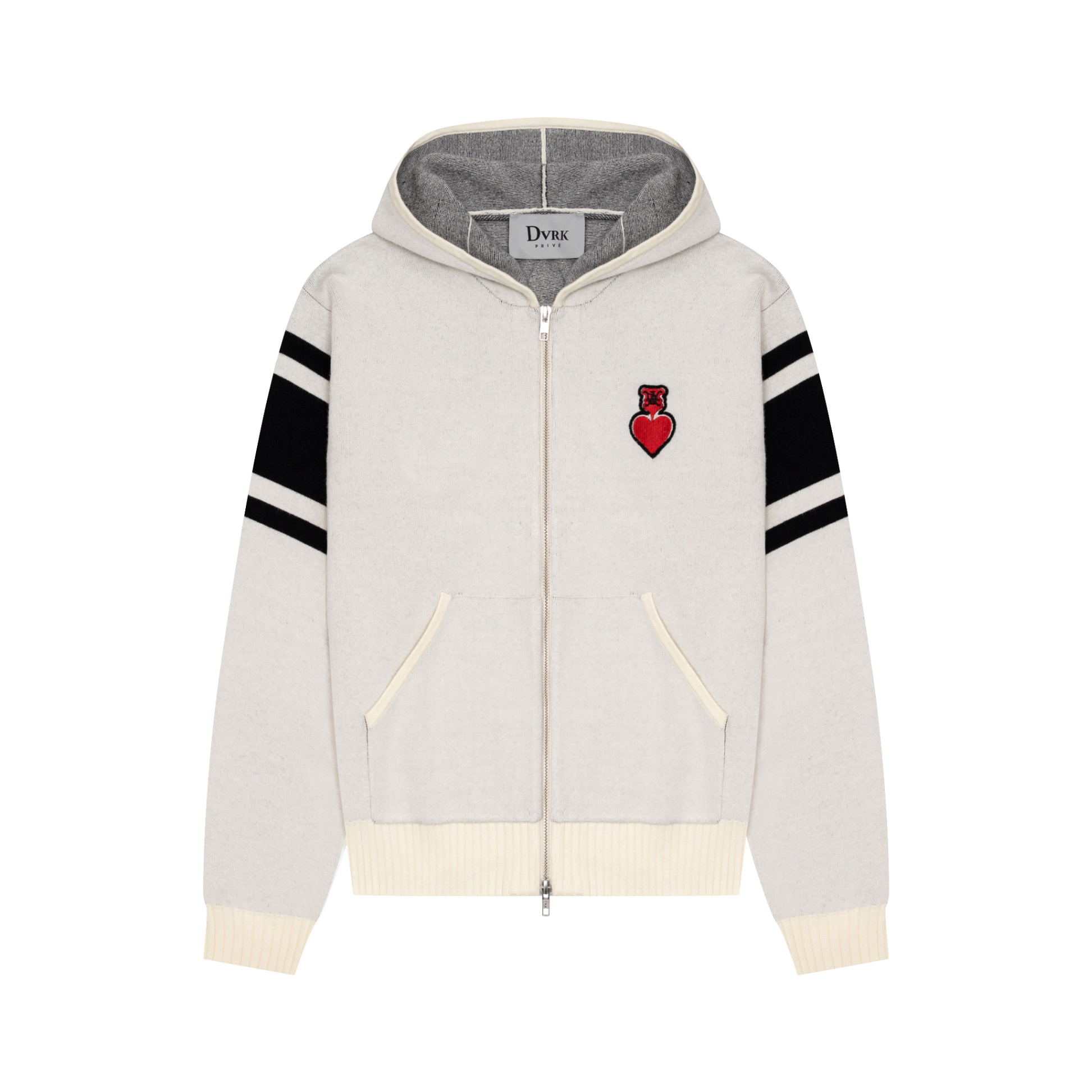 DVRK PRIVÉ HEART LOGO KNITTED ZIP-UP HOODIE - WHITE