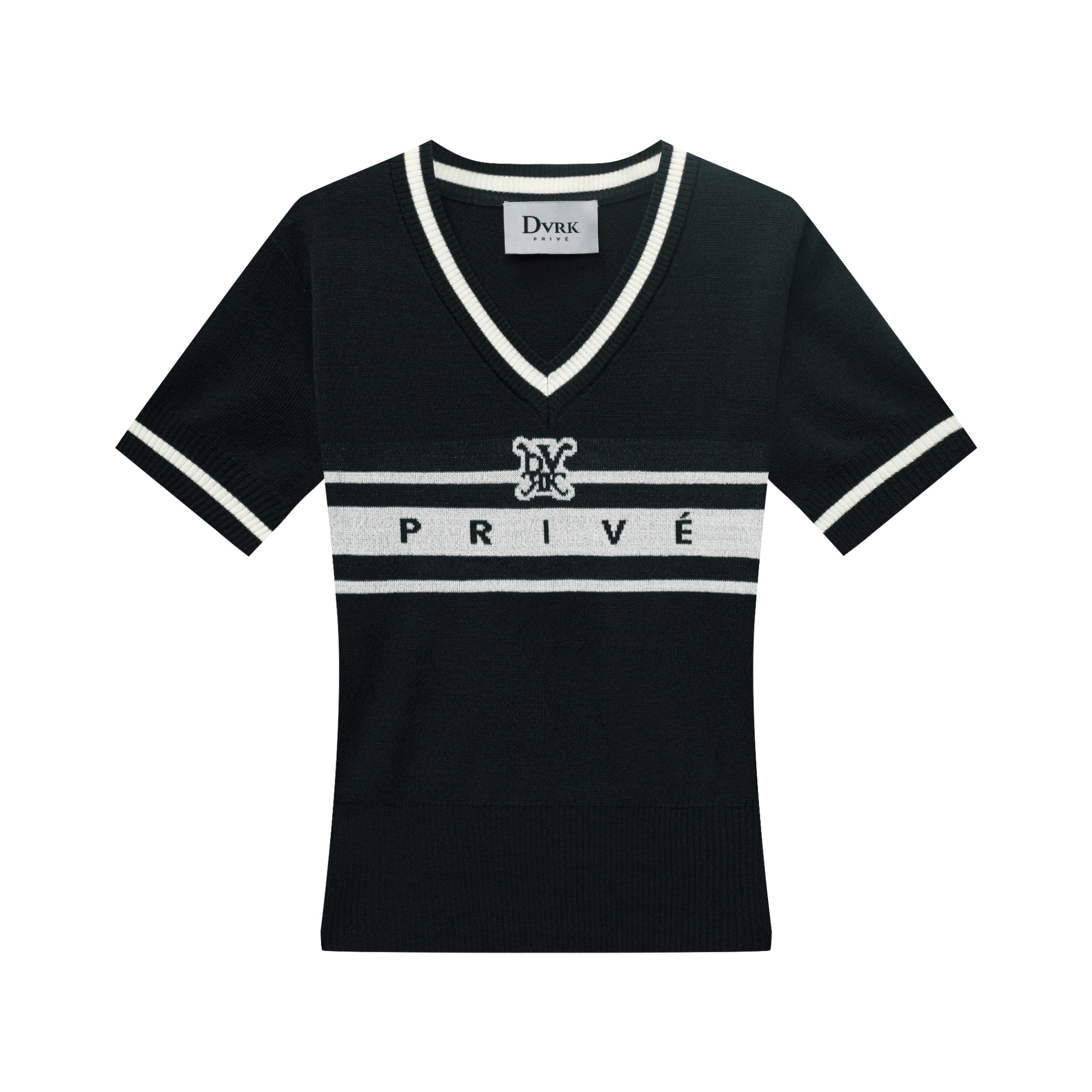 DVRK PRIVÉ BAR LOGO V-NECK KNITTED T-SHIRT - GREY