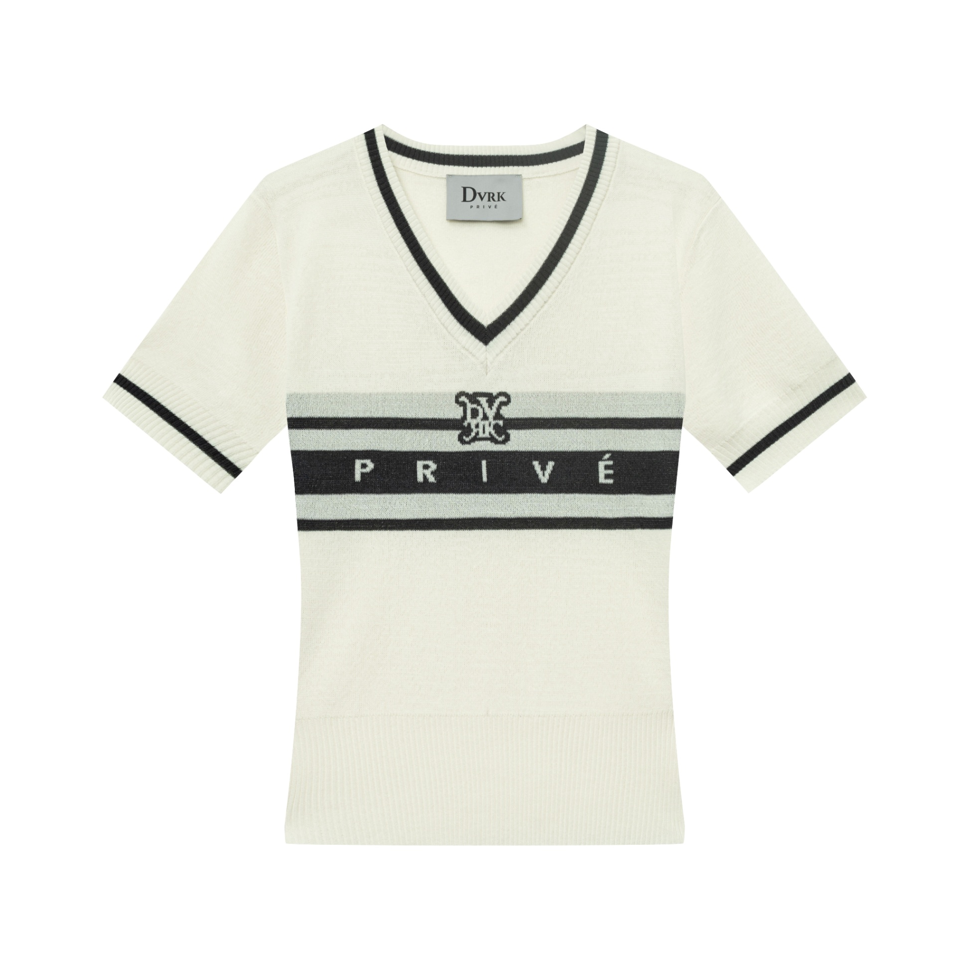 DVRK PRIVÉ BAR LOGO V-NECK KNITTED T-SHIRT - CREAM