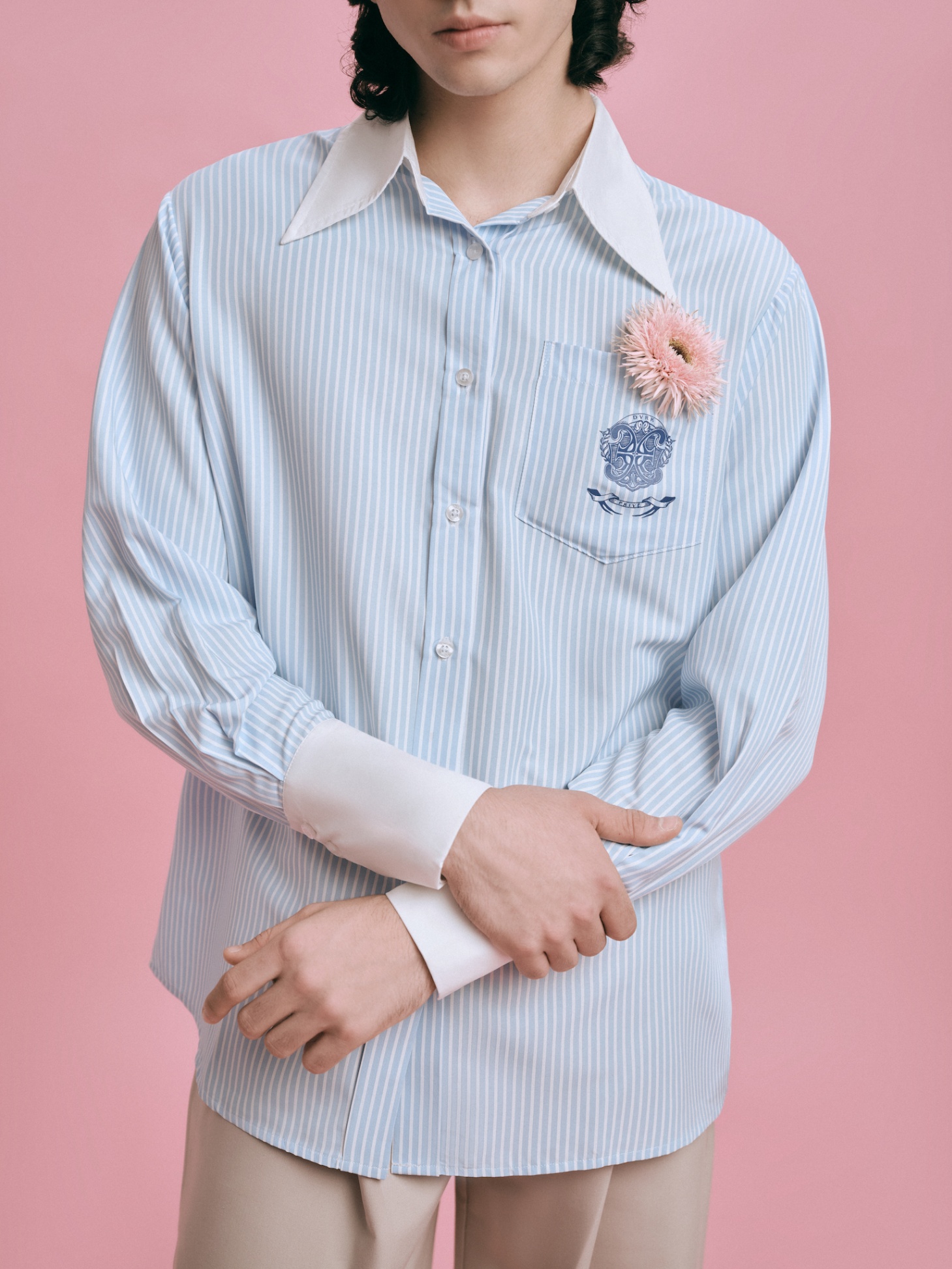 DVRK PRIVÉ LOGO STRIPED OVERSIZED SHIRT - BABY BLUE