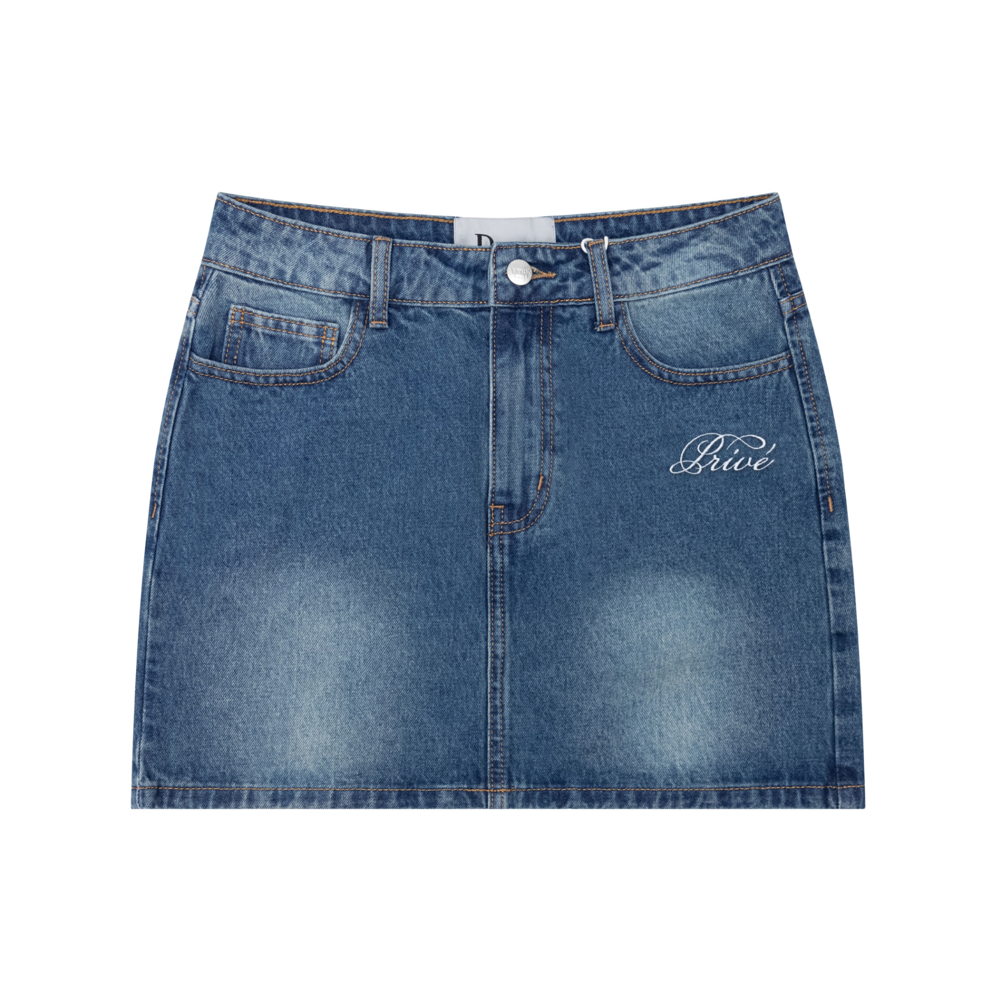 DVRK PRIVÉ EMBROIDERED LOGO DENIM SKIRT - DENIM BLUE