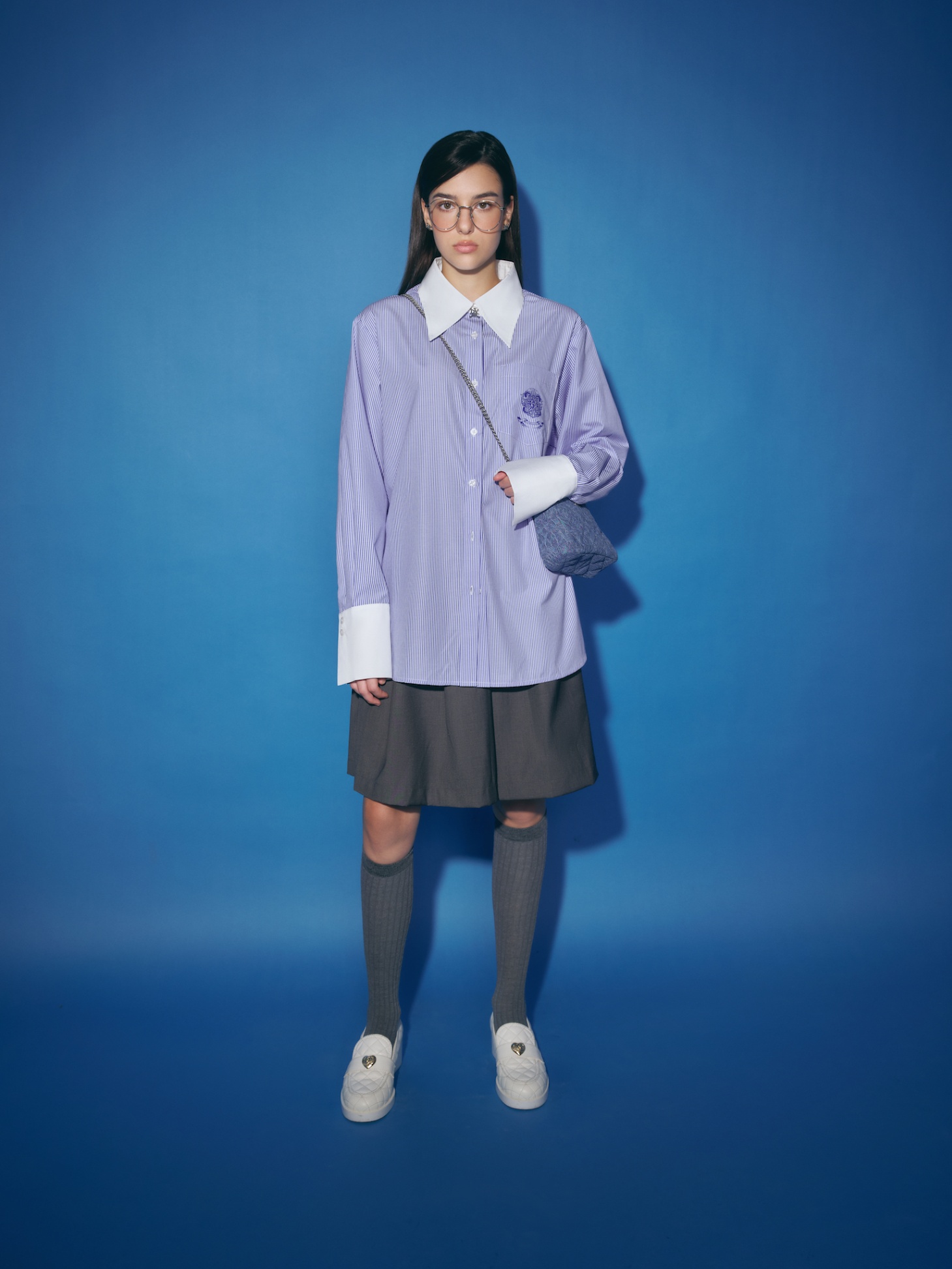 DVRK PRIVÉ LOGO STRIPED OVERSIZED SHIRT - MIDNIGHT BLUE