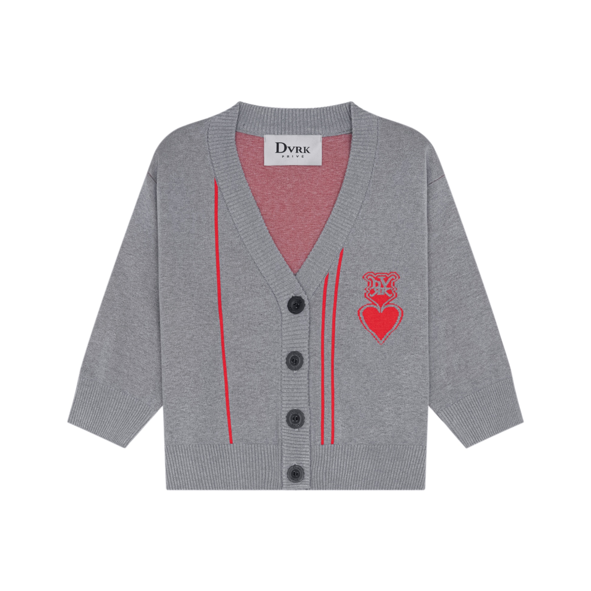 DVRK PRIVÉ HEART LOGO KNITTED CARDIGAN - GREY