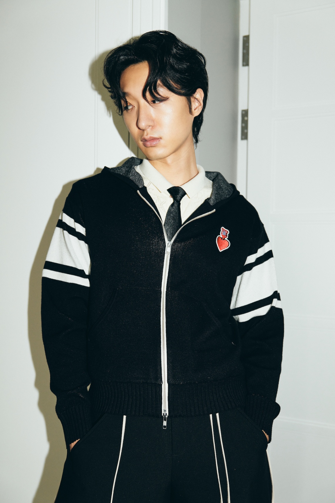 DVRK PRIVÉ HEART LOGO KNITTED ZIP-UP HOODIE - BLACK