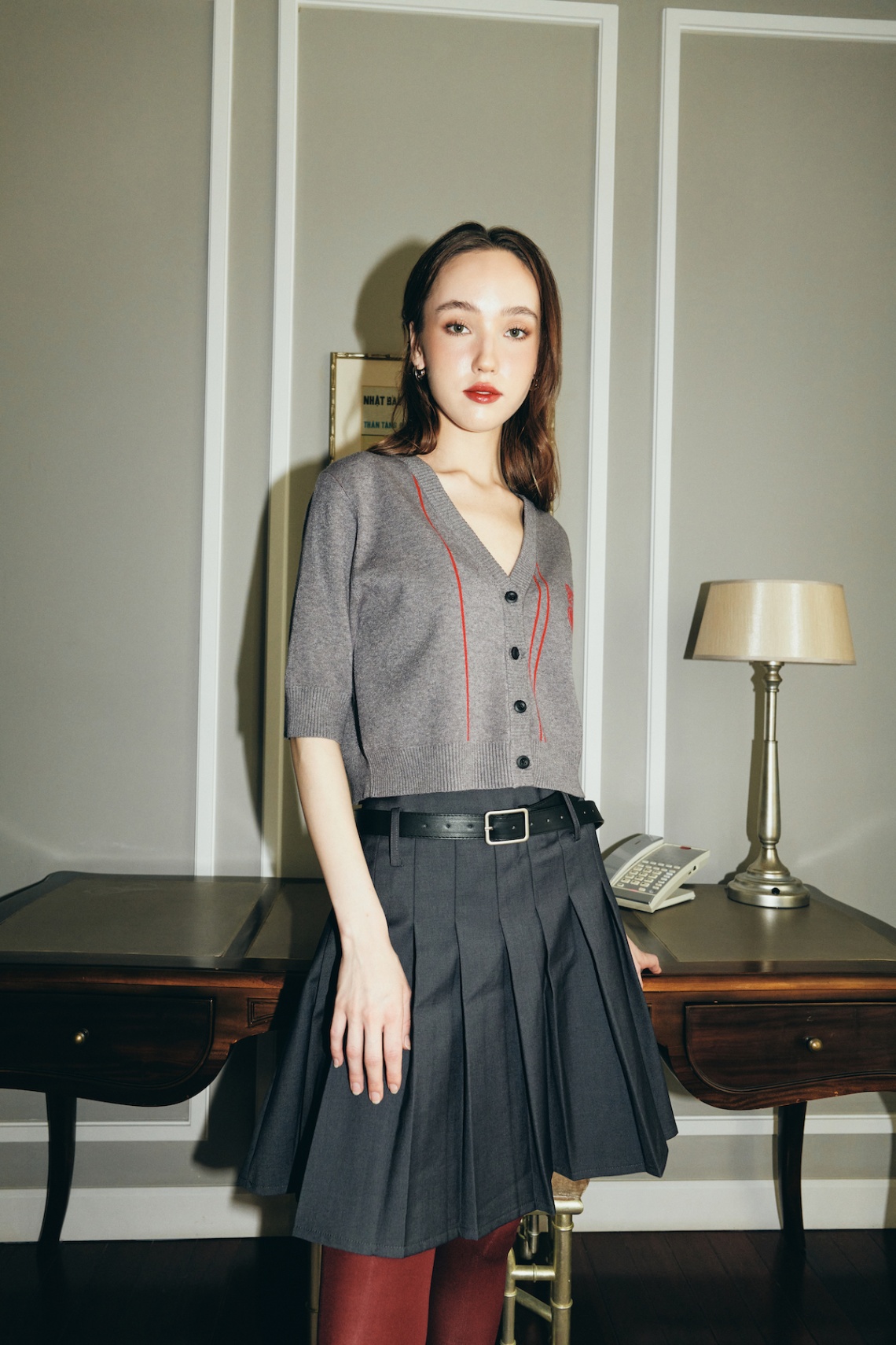 DVRK PRIVÉ HEART LOGO KNITTED CARDIGAN - GREY