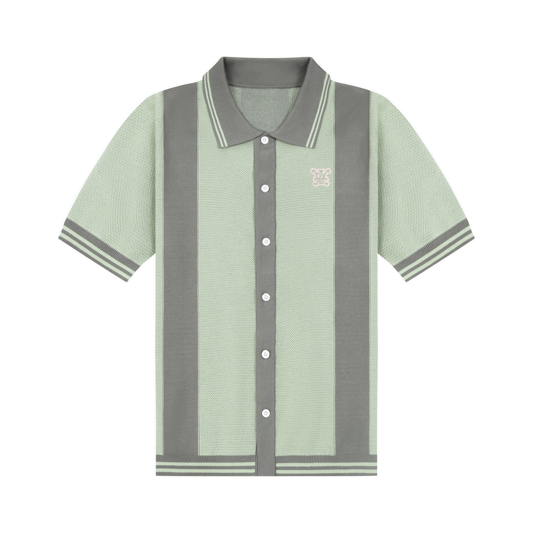 DVRK PRIVÉ STRIPED PATTERN POINTELLE KNITTED SHIRT - GREY