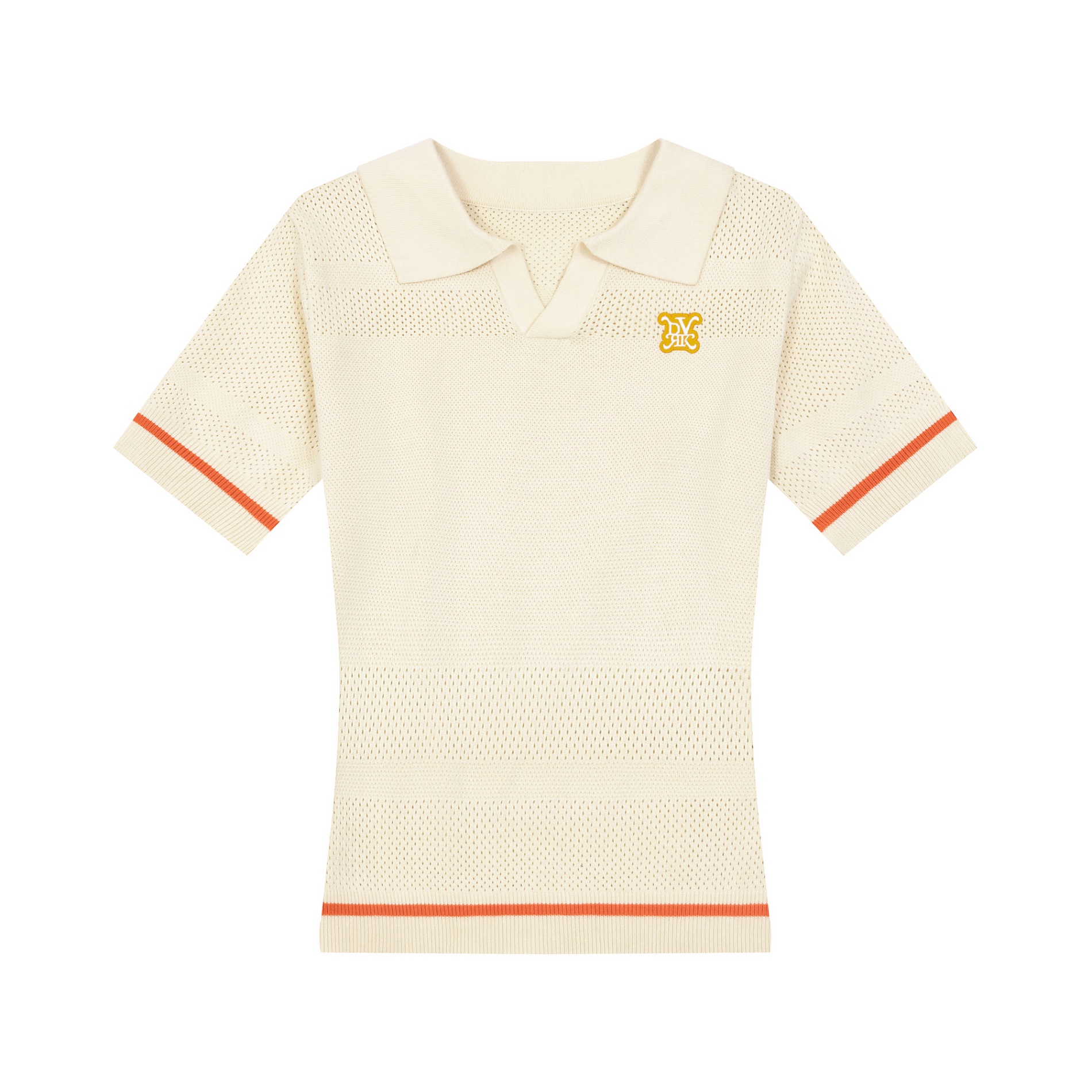 DVRK PRIVÉ BUTTONLESS POINTELLE KNITTED CROPPED POLO - CREAM