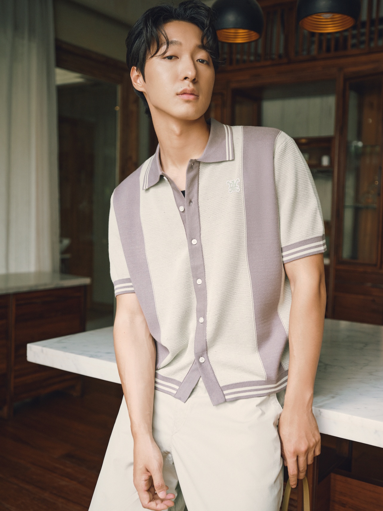 DVRK PRIVÉ STRIPED PATTERN POINTELLE KNITTED SHIRT - GREY 4