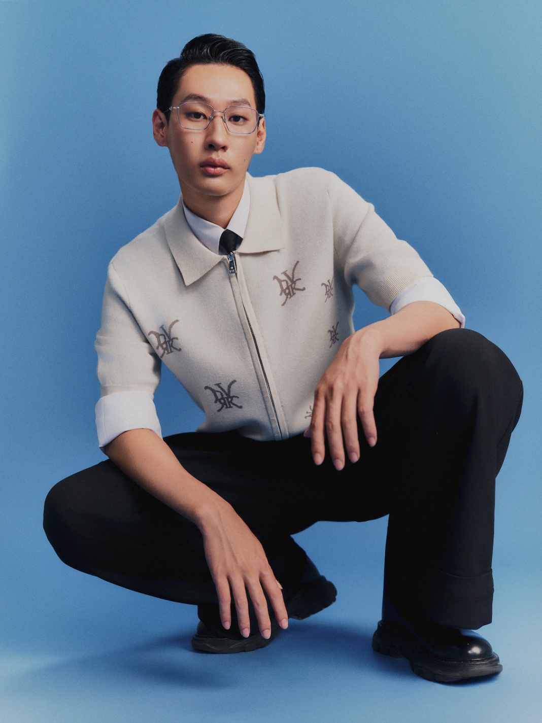 DVRK PRIVÉ MULTI LOGO KNITTED ZIP-UP SHIRT - CREAM 6