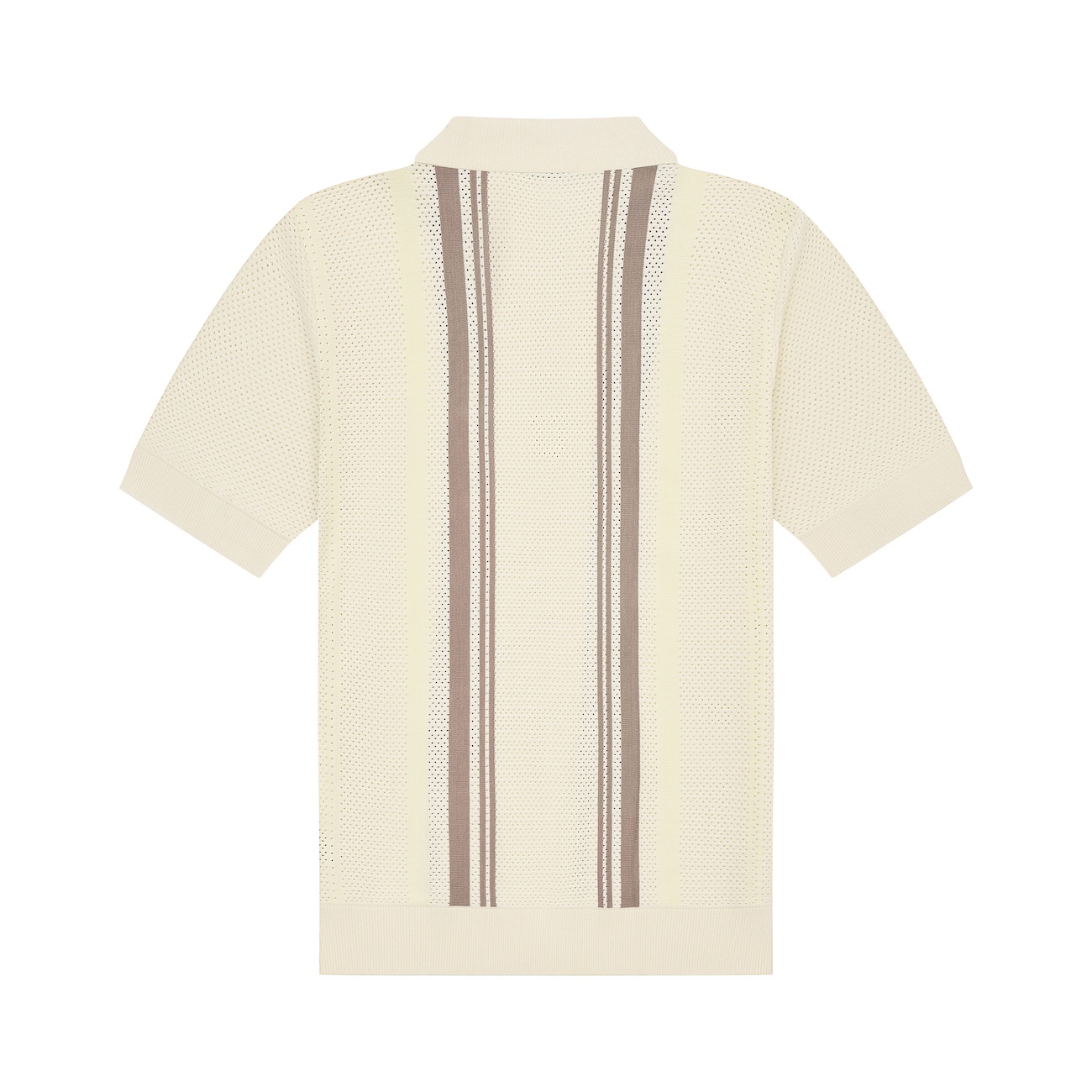 DVRK PRIVÉ STRIPED PATTERN POINTELLE KNITTED POLO - CREAM 2