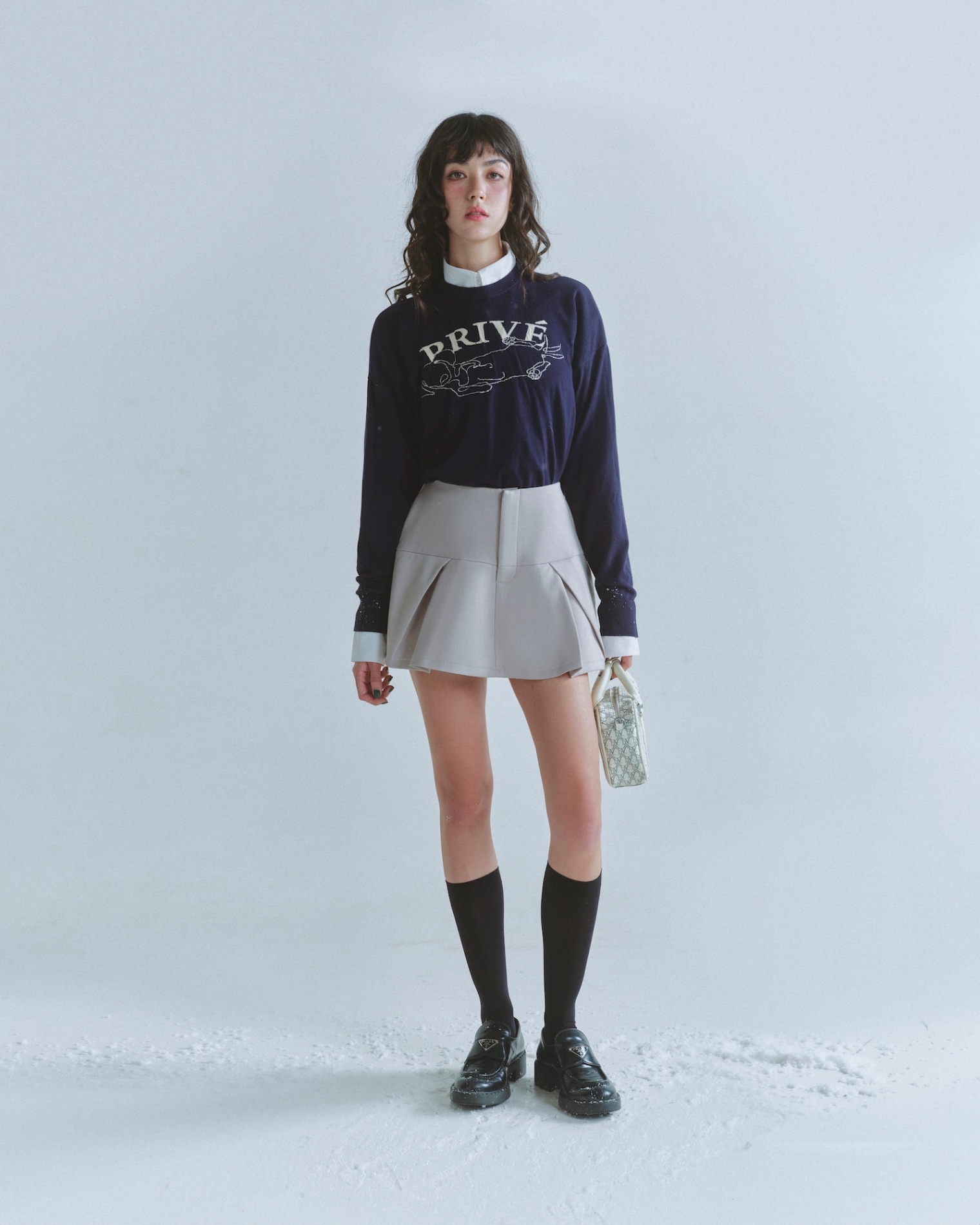 DVRK PRIVÉ LOW-RISE PLEATED MINI SKIRT - LIGHT GREY 4