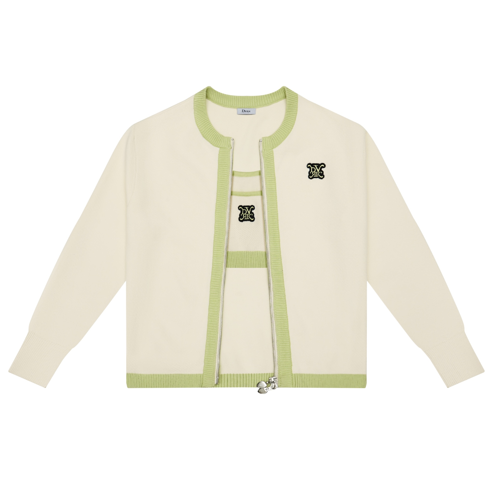 DVRK PRIVÉ POINTELLE KNITTED CROPPED TOP & CARDIGAN SET - MATCHA