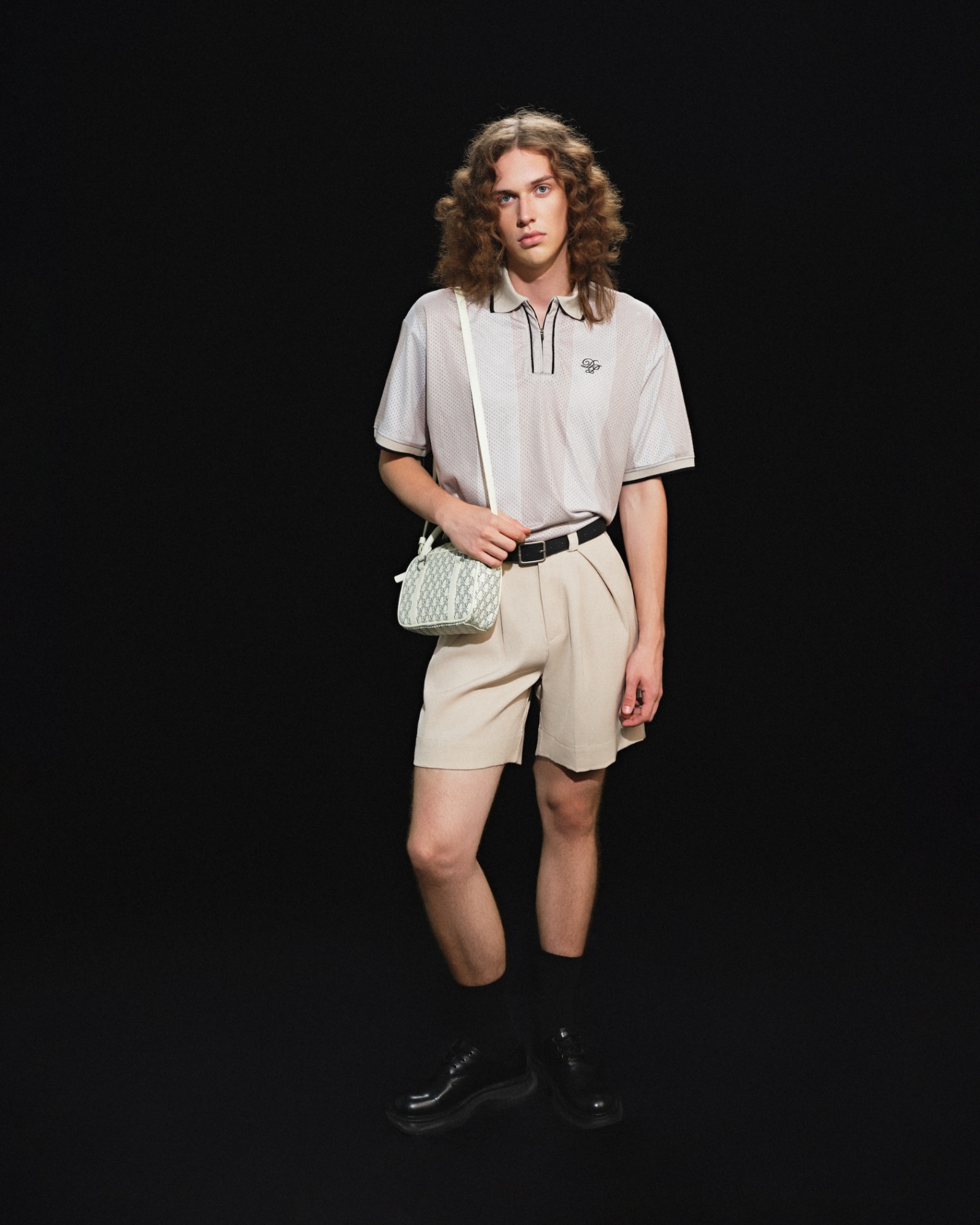 DVRK PRIVÉ RÊVERIE STRIPED JERSEY ZIP UP POLO - GREY