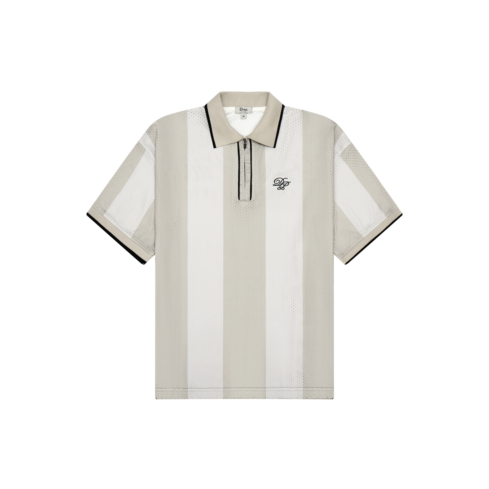 DVRK PRIVÉ RÊVERIE STRIPED JERSEY ZIP UP POLO - GREY