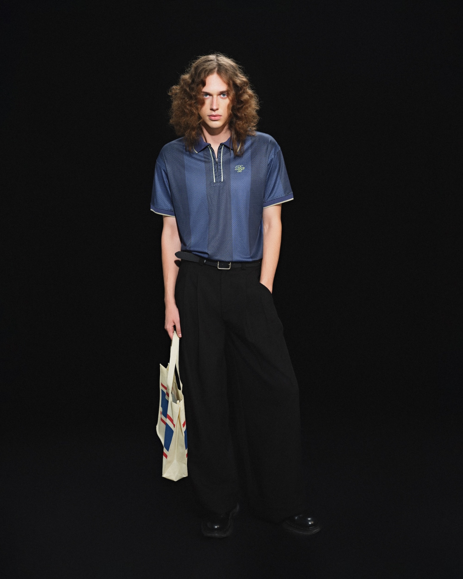 DVRK PRIVÉ RÊVERIE STRIPED JERSEY ZIP UP POLO - MIDNIGHT BLUE