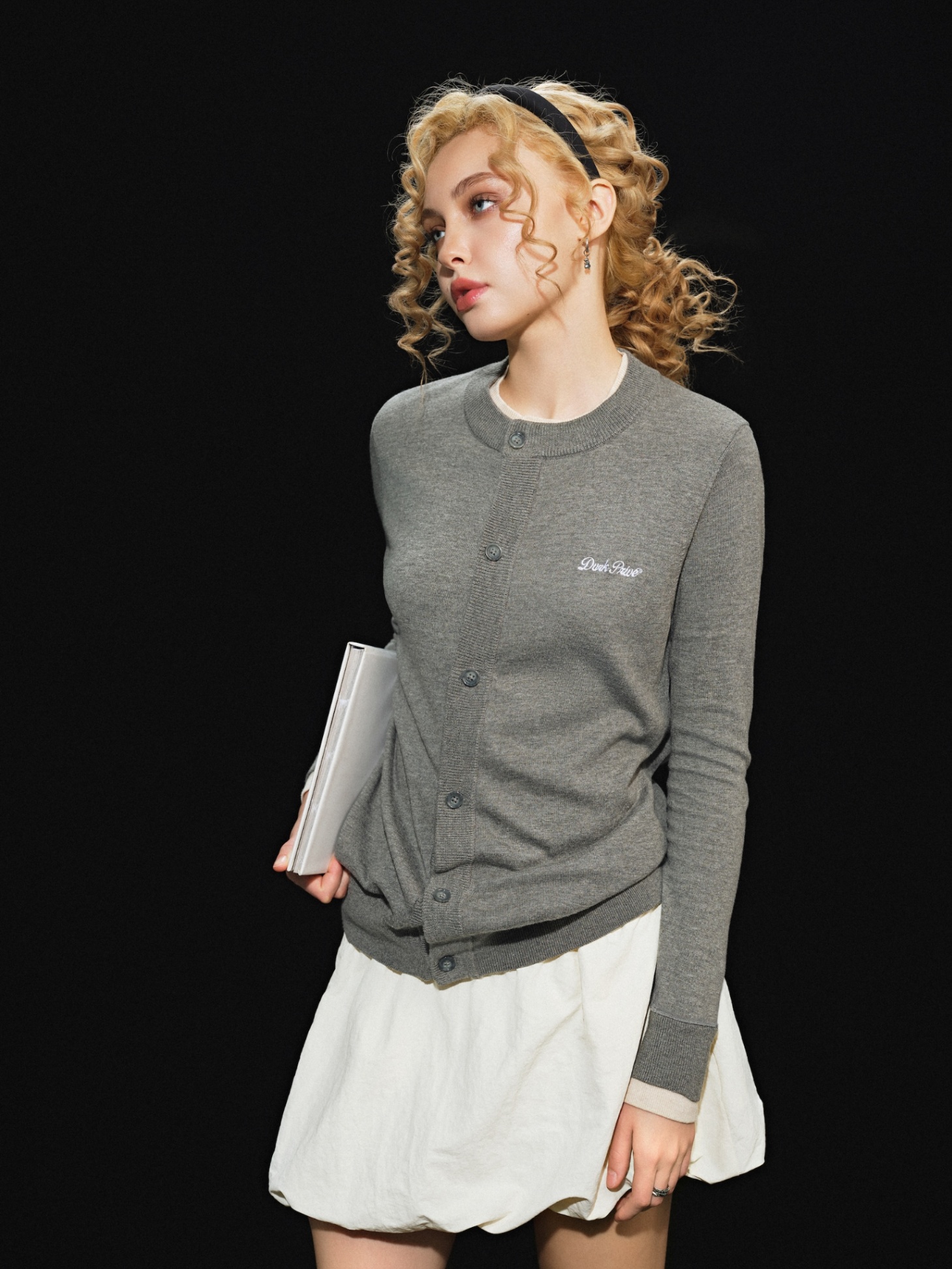 DVRK PRIVÉ DOUBLE LAYER KNITTED CARDIGAN - GREY / CREAM