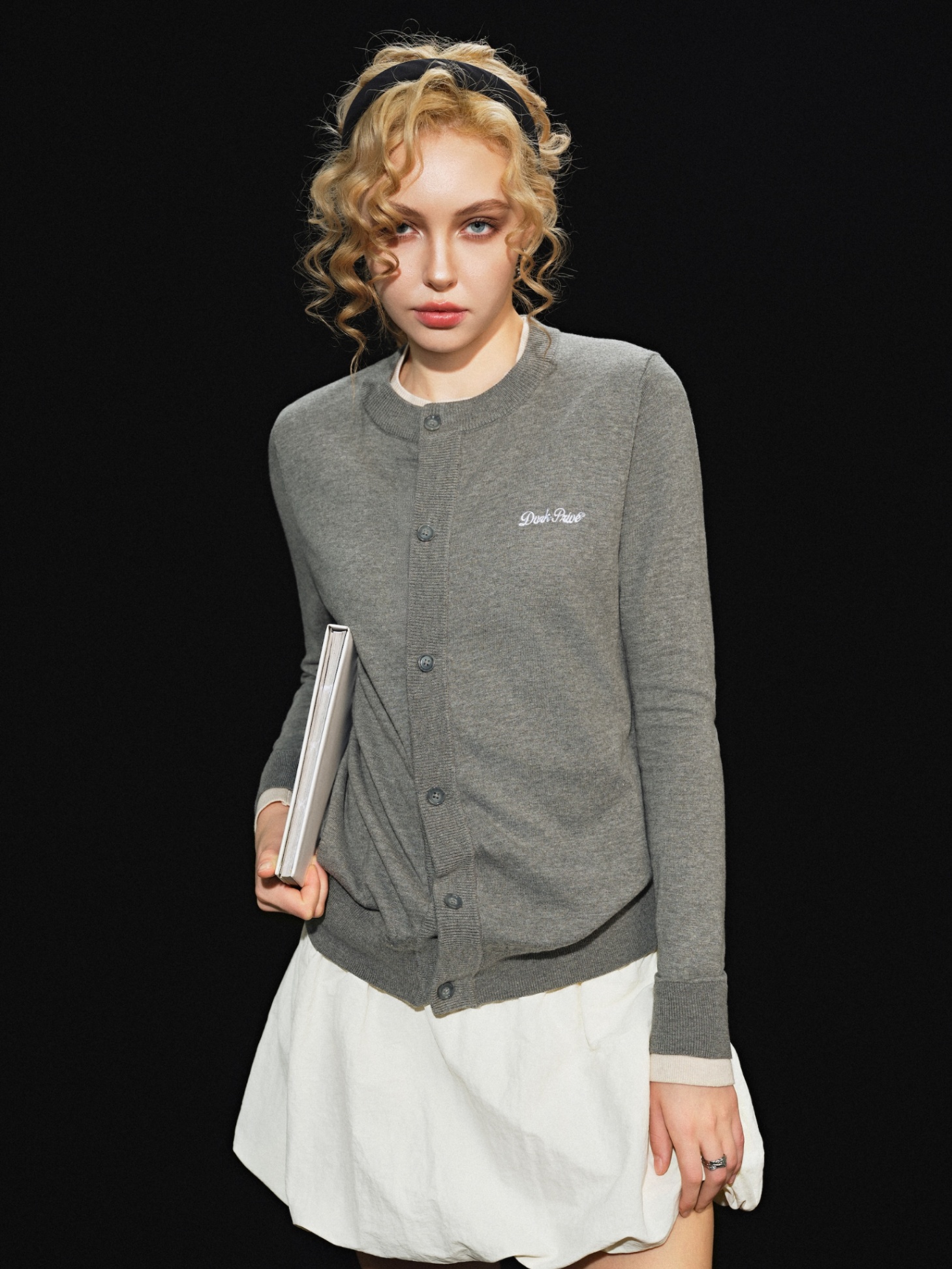 DVRK PRIVÉ DOUBLE LAYER KNITTED CARDIGAN - GREY / CREAM 4