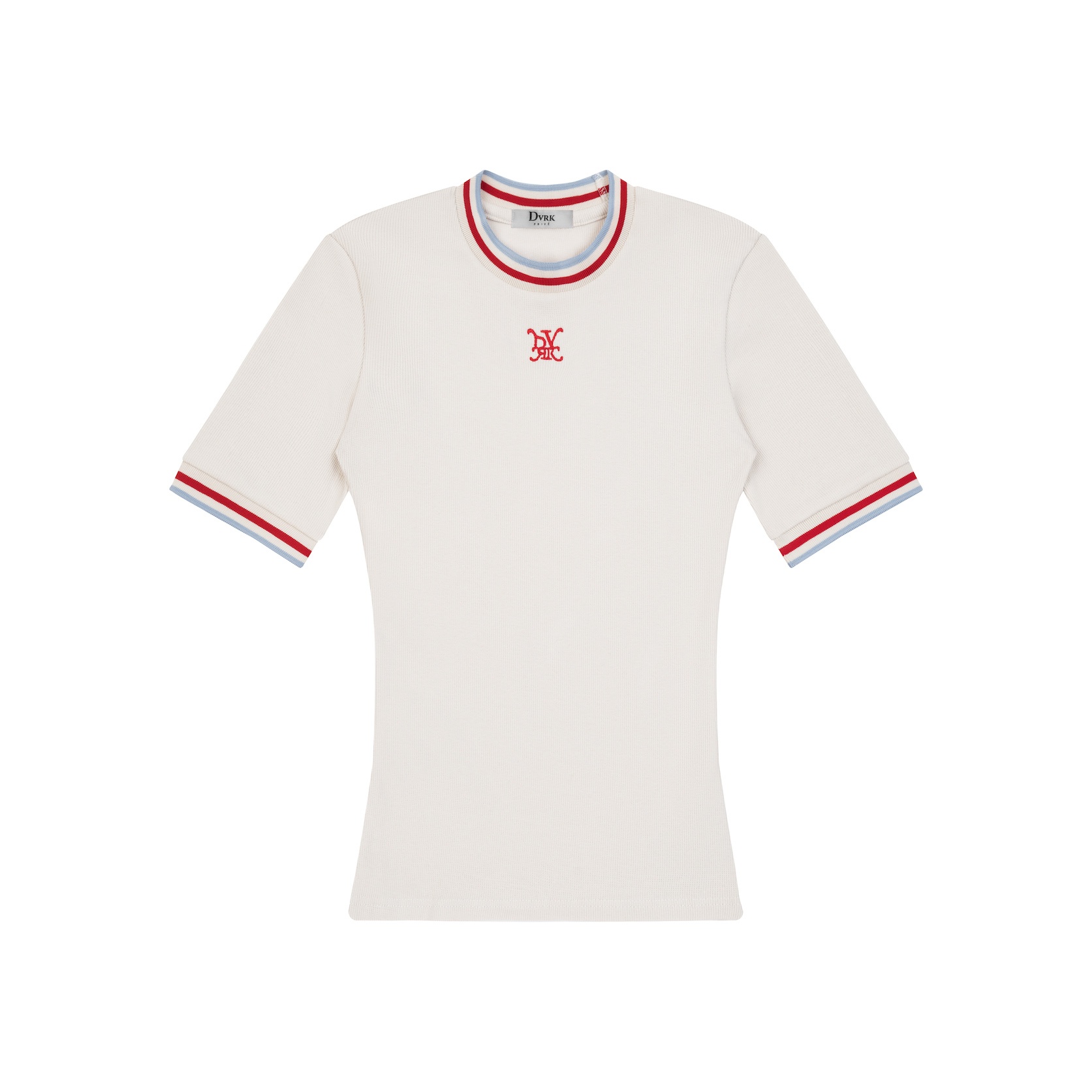 DVRK PRIVÉ LOGO STRIPE NECK TEE - CREAM