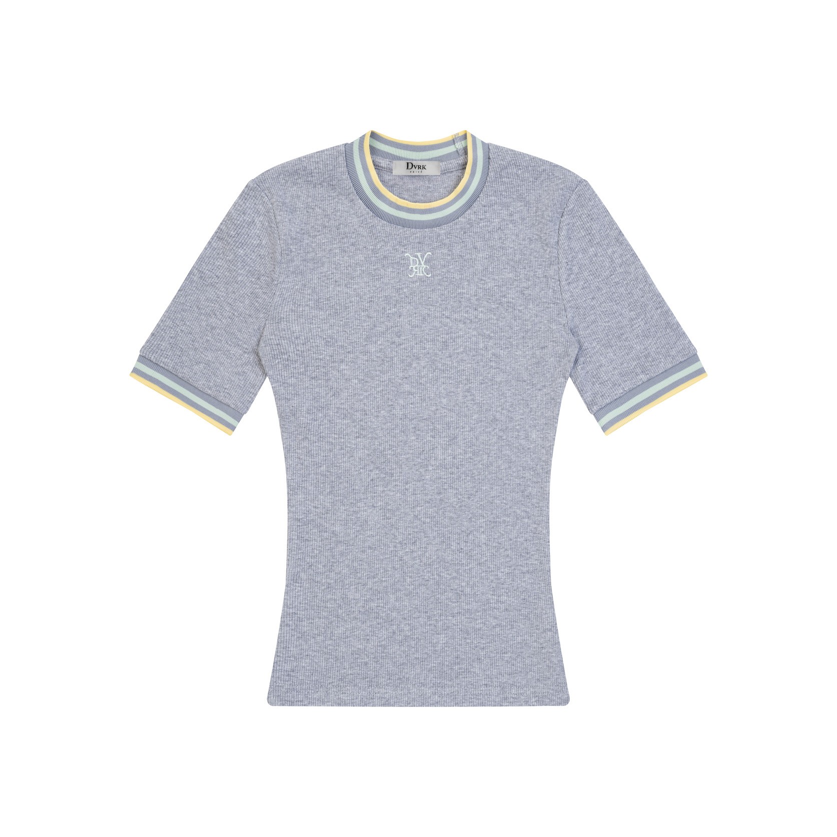 DVRK PRIVÉ LOGO STRIPE NECK TEE - GREY