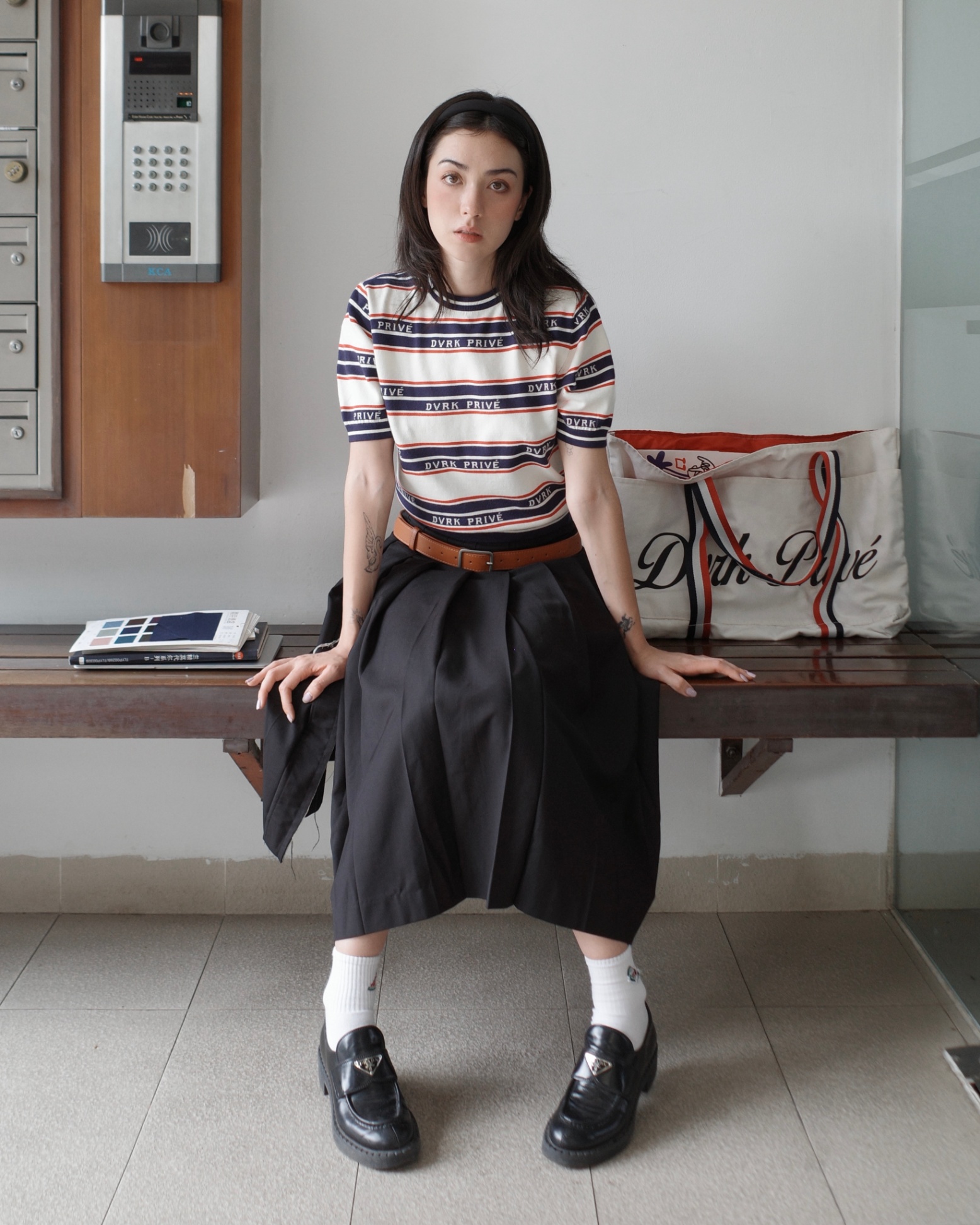 DVRK PRIVÉ STRIPE LOGO KNIT TEE (W) - NAVY/WHITE 4